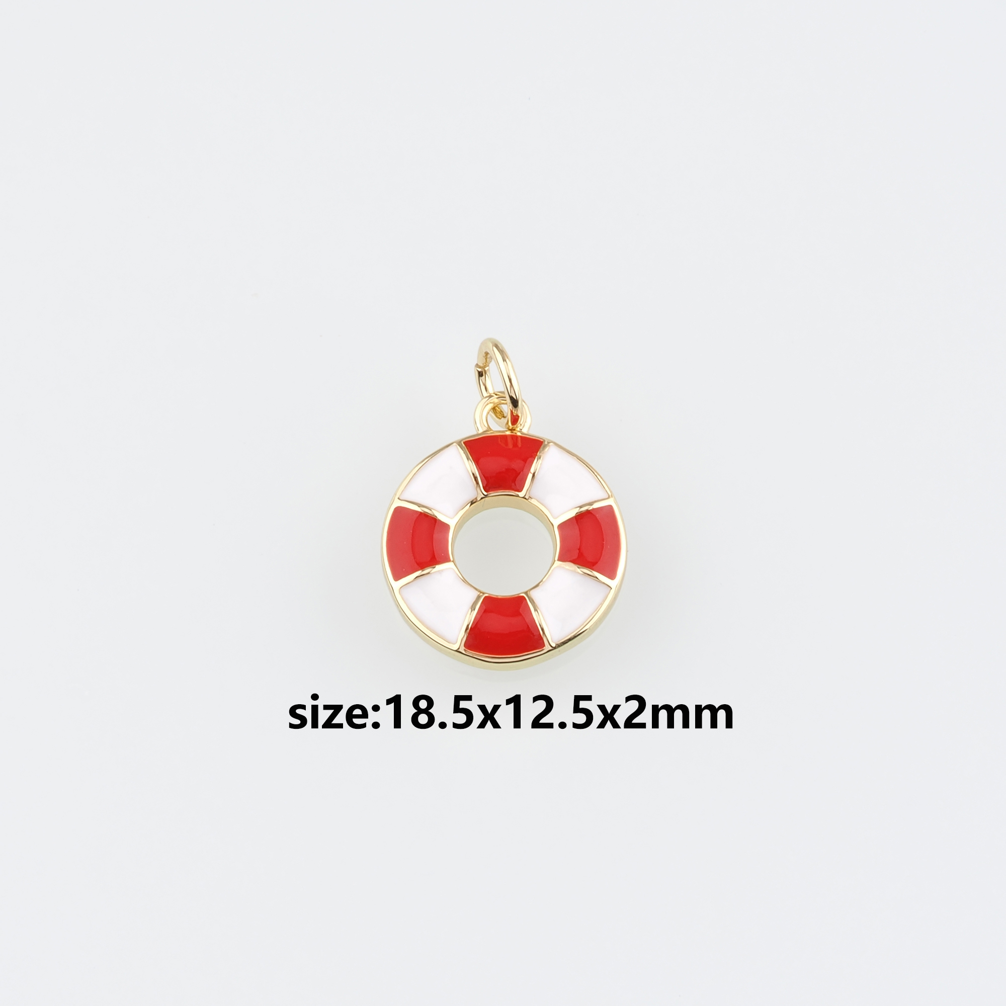 18K Gold Filled Life Buoy Pendant,Enamel Swimming Ring Charm Earrings Necklace for DIY Jewelry Making Supply