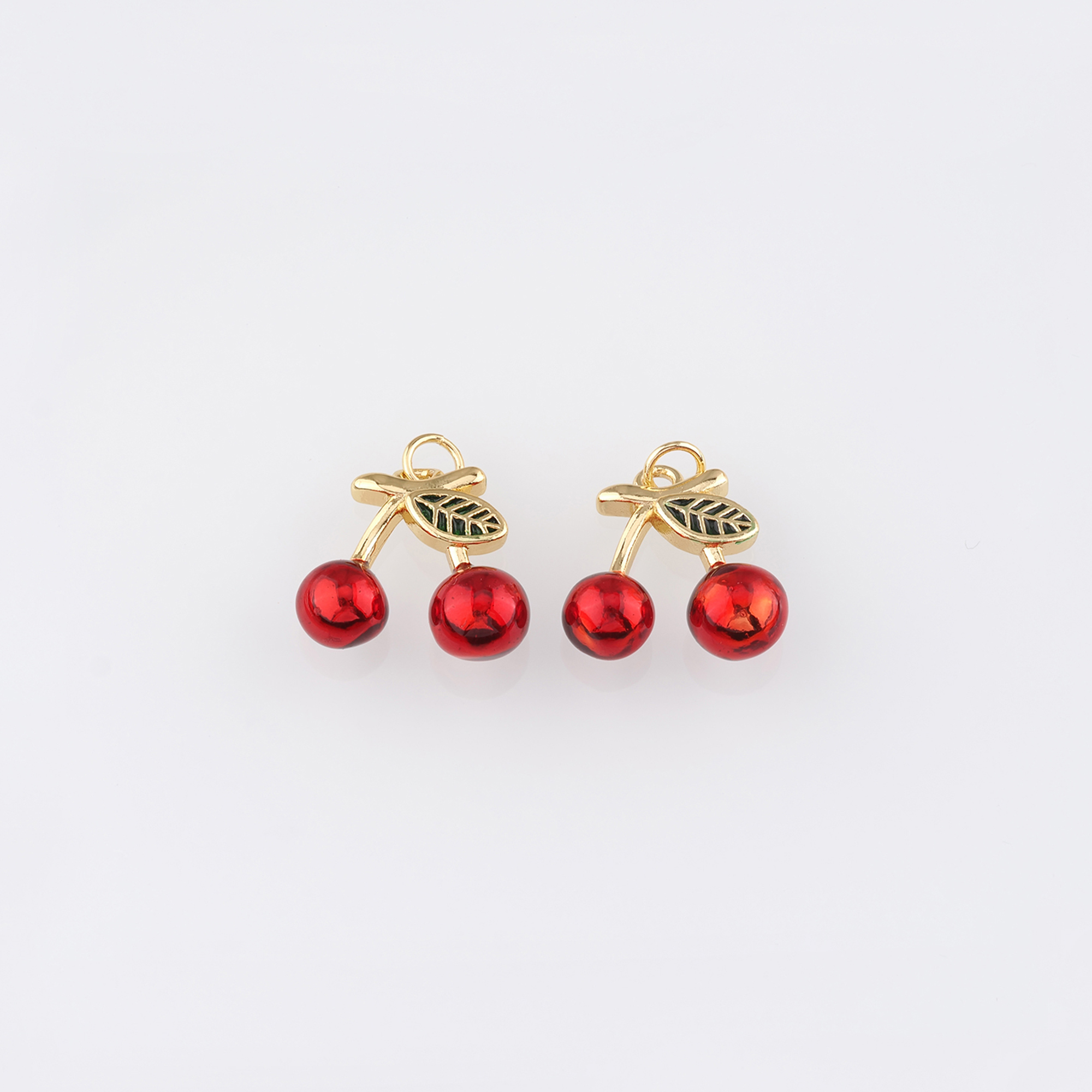 18K Gold Filled Cherry Pendant,Fruit Charm,Enamel Cherry Earrings Necklace for DIY Jewelry Making Supply