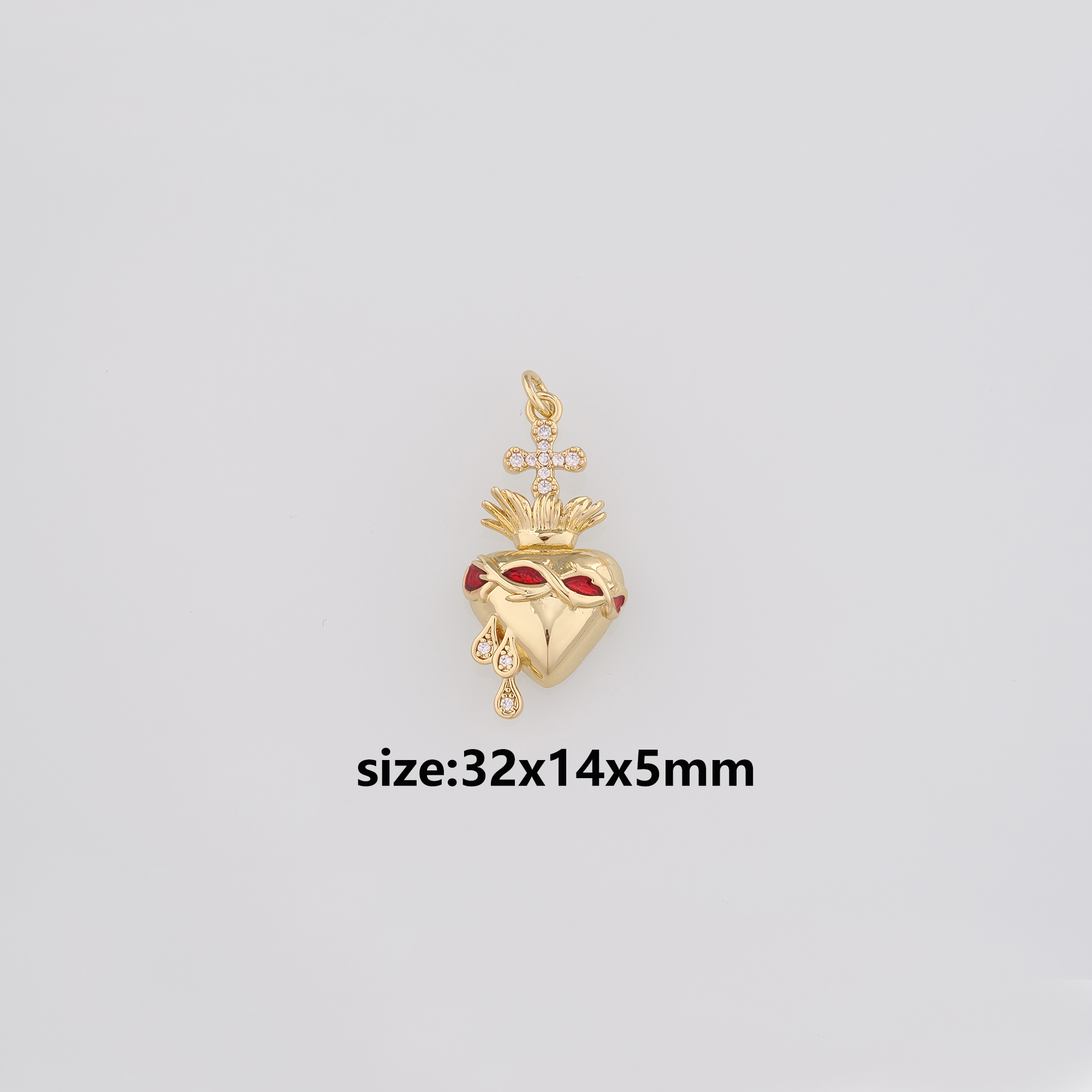 18K Gold Filled Sacred Heart Pendant,CZ Sacred Heart Charm Earrings Necklace for DIY Jewelry Making Supply