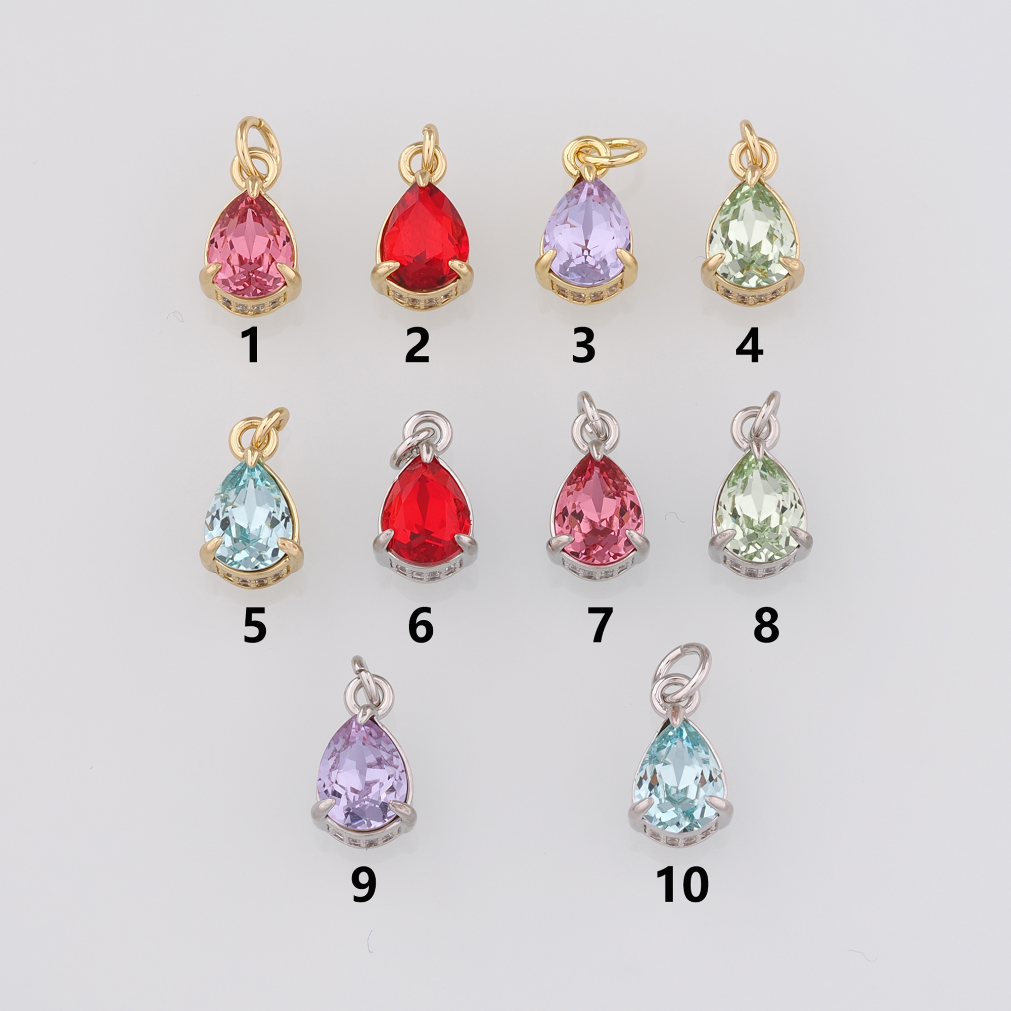 18K Gold Filled Teardrop Pendant,Crystal Teardrop Charm Earrings Necklace for DIY Jewelry Making Supply