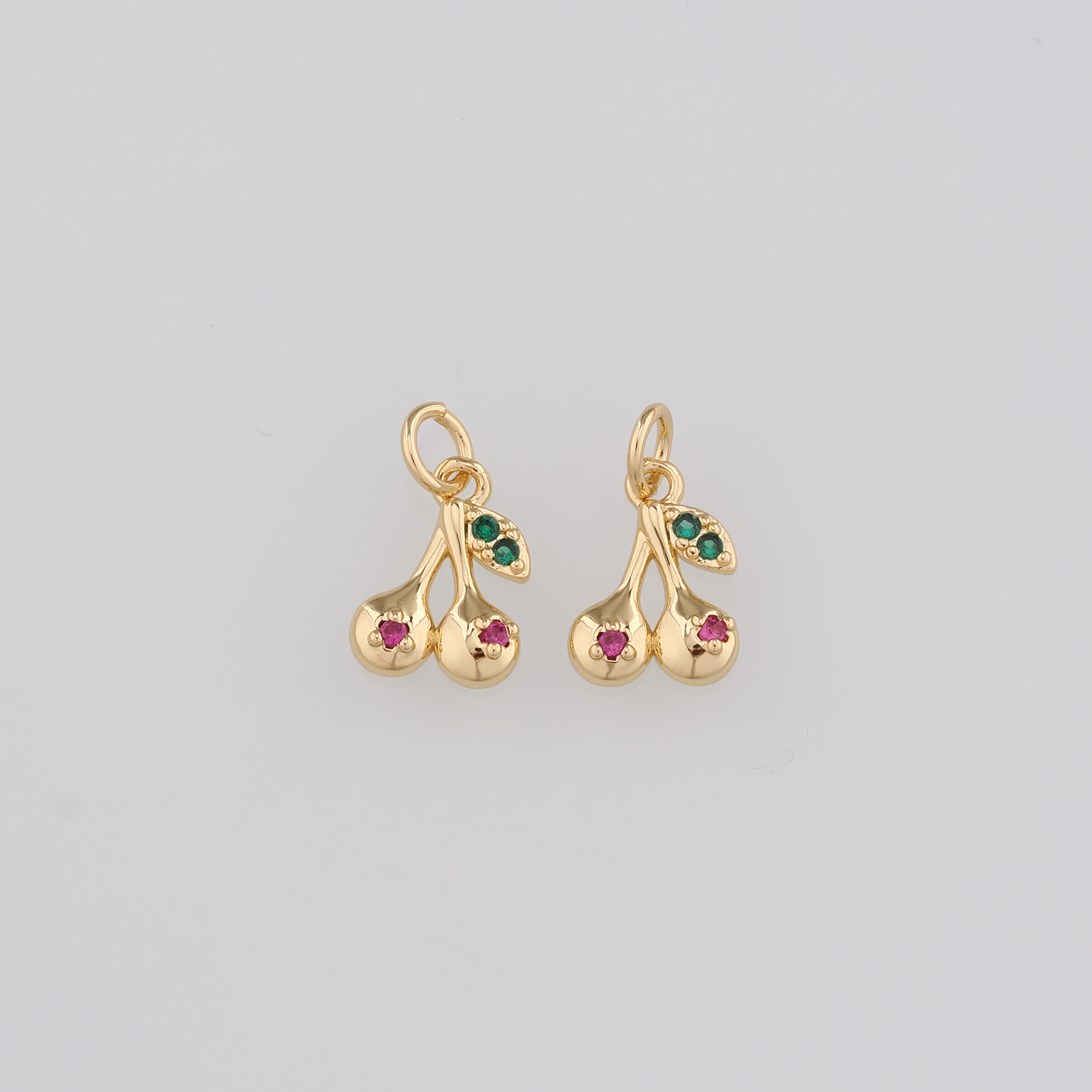 18K Gold Filled Cherry Pendant,Fruit Charm,CZ Micro Pave Cherry Earrings Necklace for DIY Jewelry Making Supply
