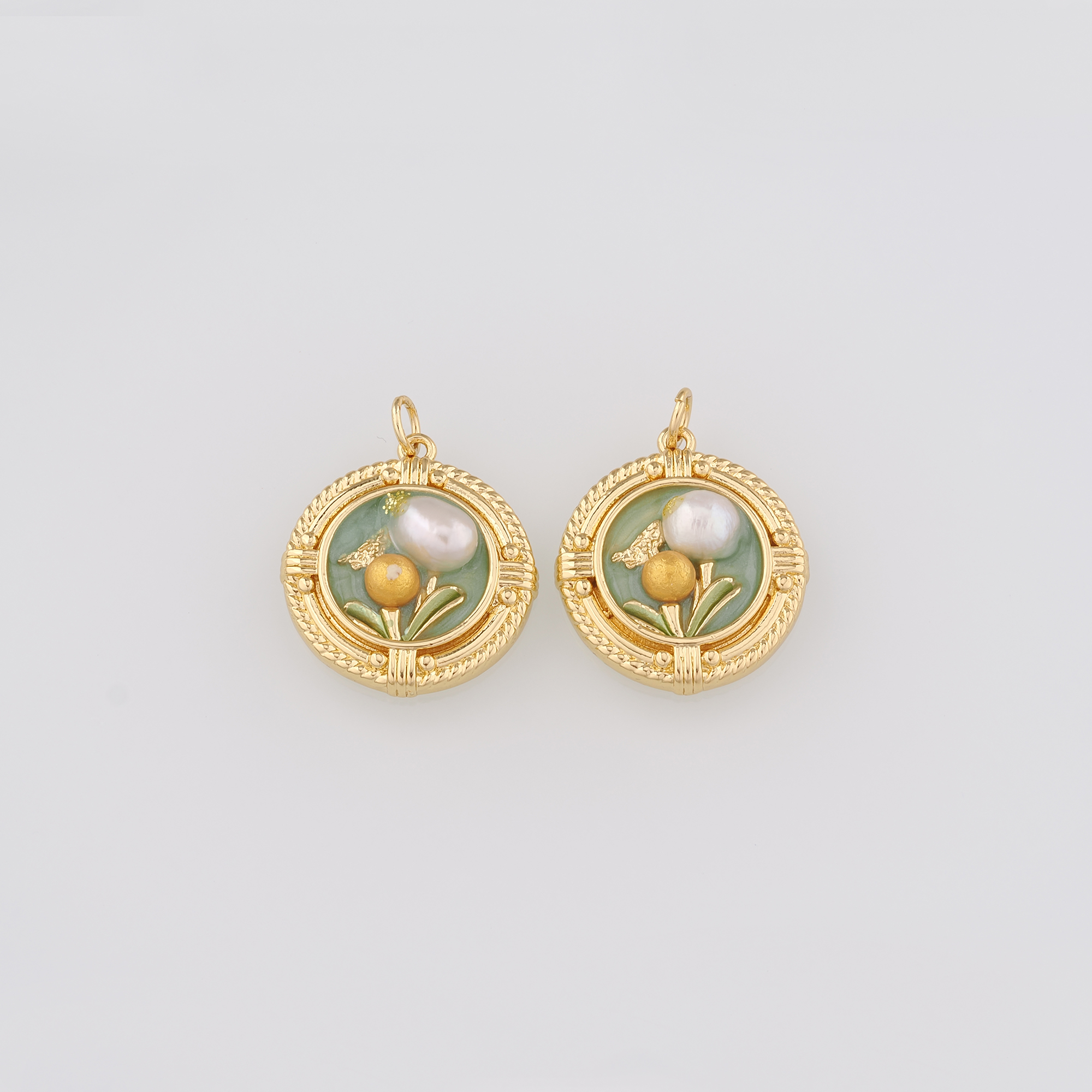 18K Gold Filled Flower Pendant,Enamel Flower Charm Earrings Necklace for DIY Jewelry Making Supply