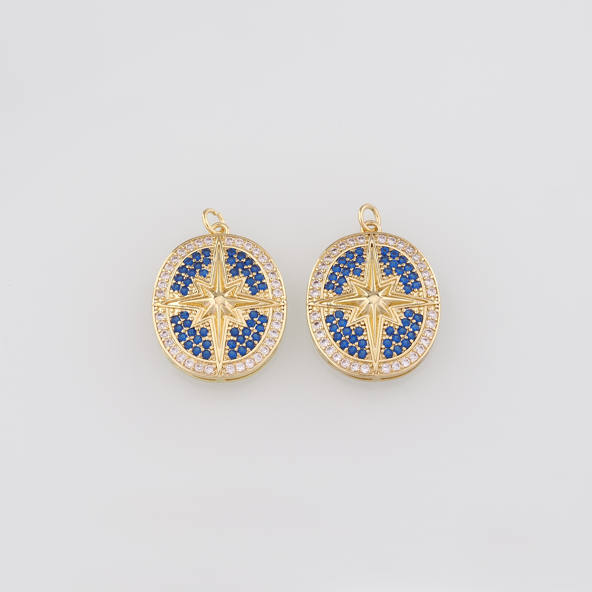 18K Gold Filled Compass Pendant,CZ Micro Pave Compass Charm Earrings Necklace for DIY Jewelry Making Supply