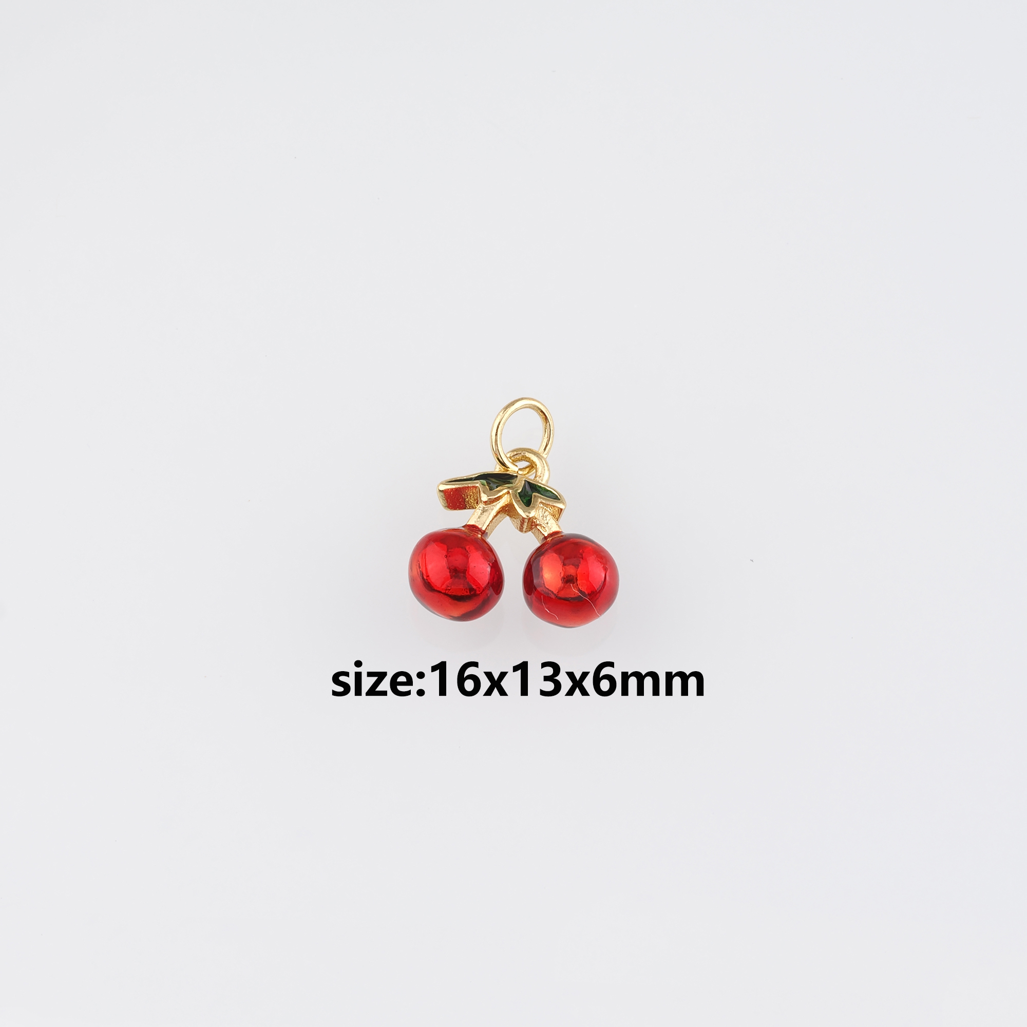 18K Gold Filled Cherry Pendant,Fruit Charm,Enamel Cherry Earrings Necklace for DIY Jewelry Making Supply