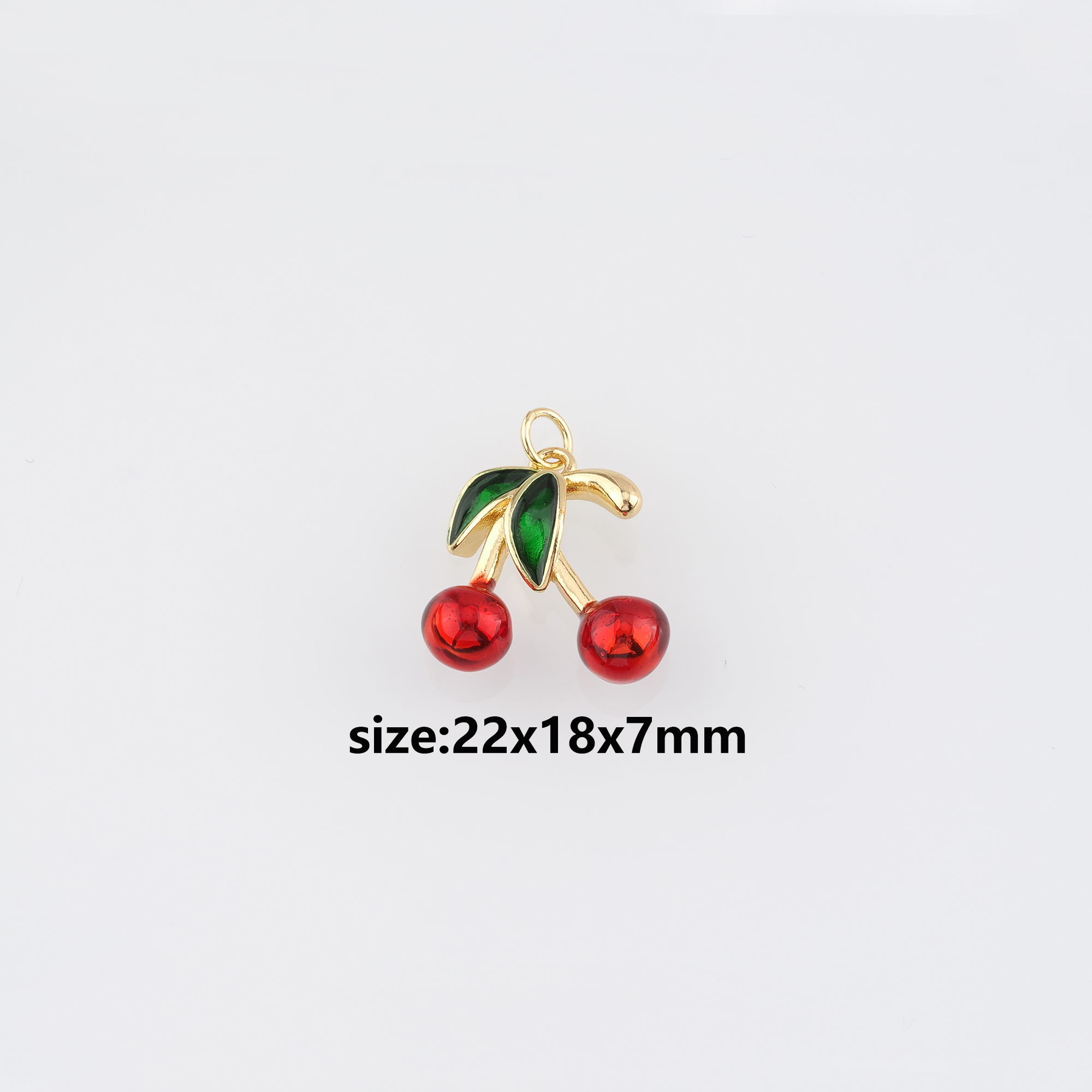 18K Gold Filled Cherry Pendant,Fruit Charm,Enamel Cherry Earrings Necklace for DIY Jewelry Making Supply