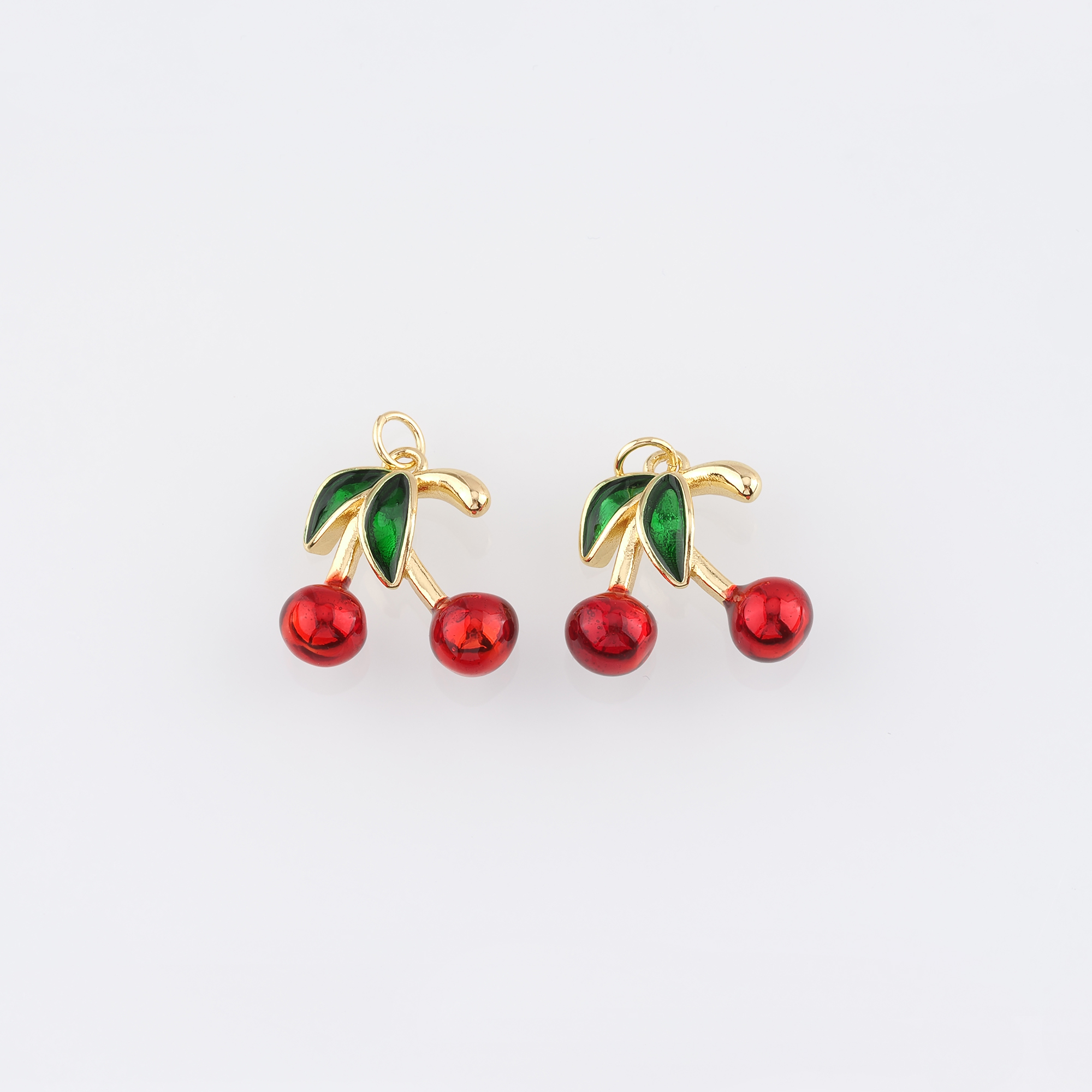 18K Gold Filled Cherry Pendant,Fruit Charm,Enamel Cherry Earrings Necklace for DIY Jewelry Making Supply