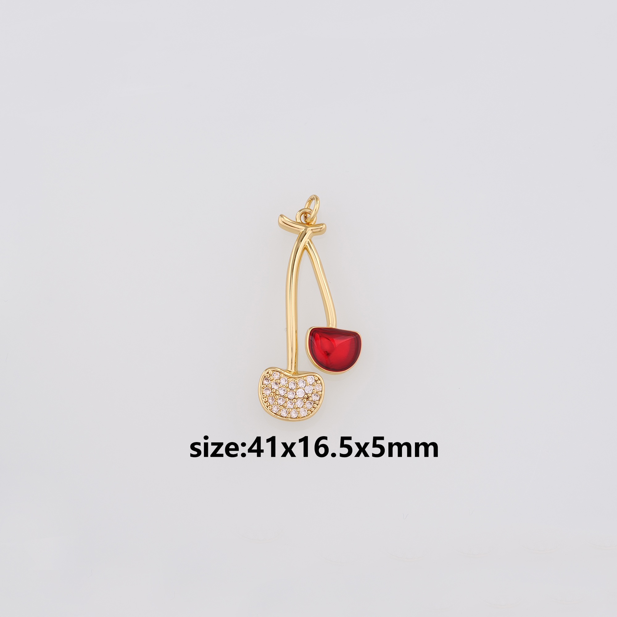 18K Gold Filled Cherry Pendant,Fruit Charm,CZ Micro Pave Cherry Earrings Necklace for DIY Jewelry Making Supply