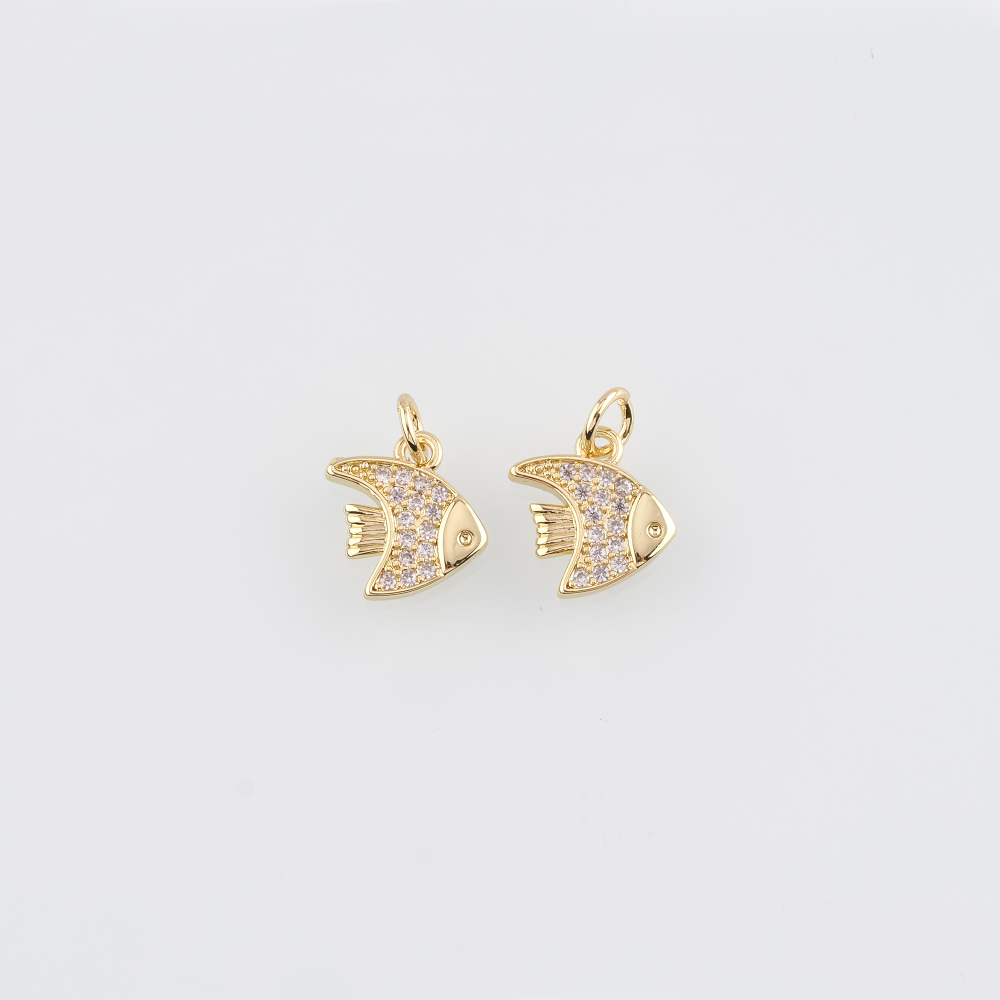 18K Gold Filled Fish Pendant,CZ Micro Pave Fish Charm Earrings Necklace for DIY Jewelry Making Supply