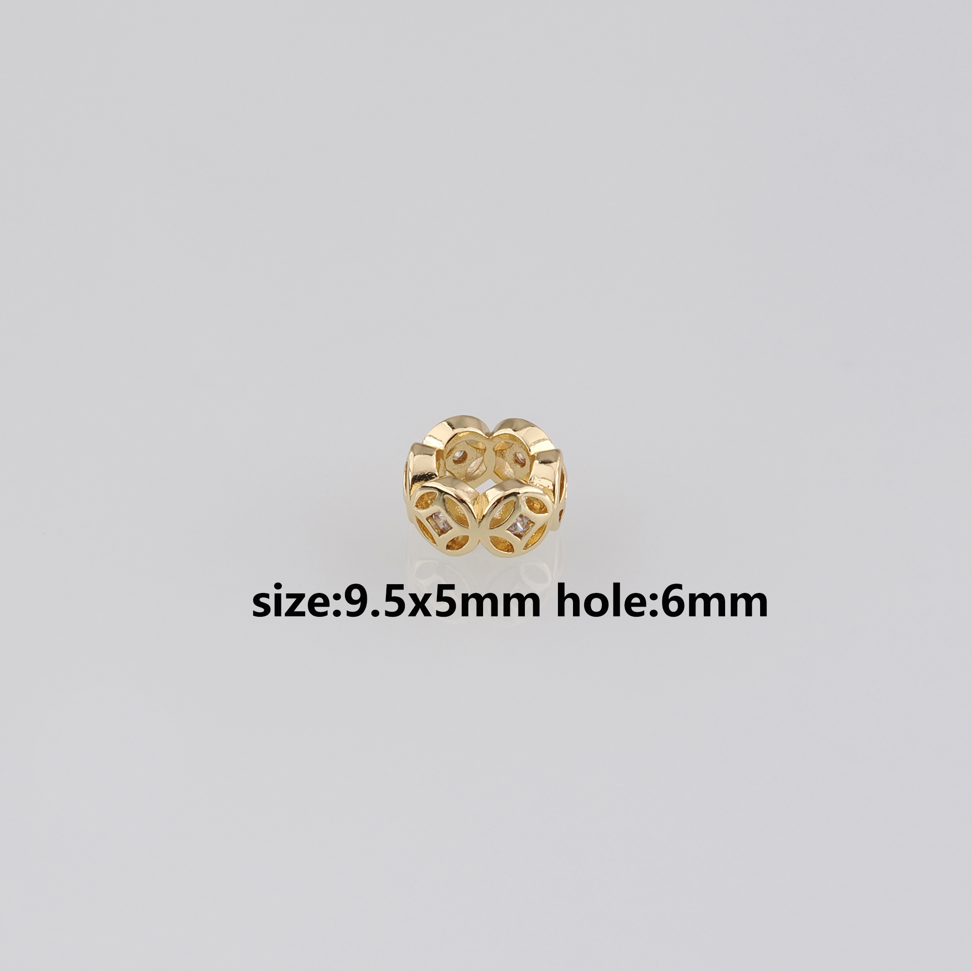 18K Gold Filled Flat Spacer Beads,CZ Micro Pave Flat Bead for Bracelet Jewelry Necklace Making Supply