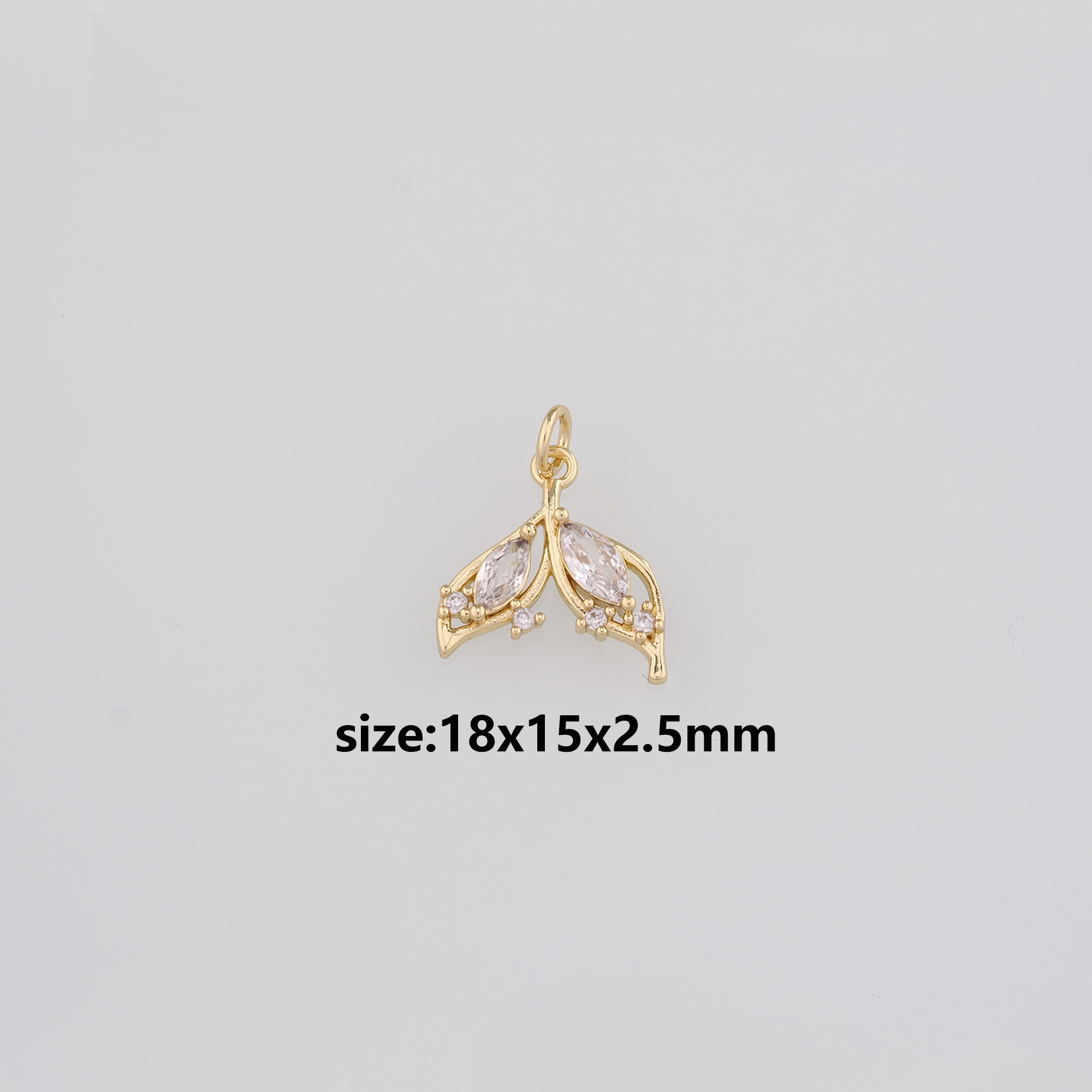 18K Gold Filled Whale Tail Pendant,CZ Micro Pave Whale Tail Charm Earrings Necklace for DIY Jewelry Making Supply