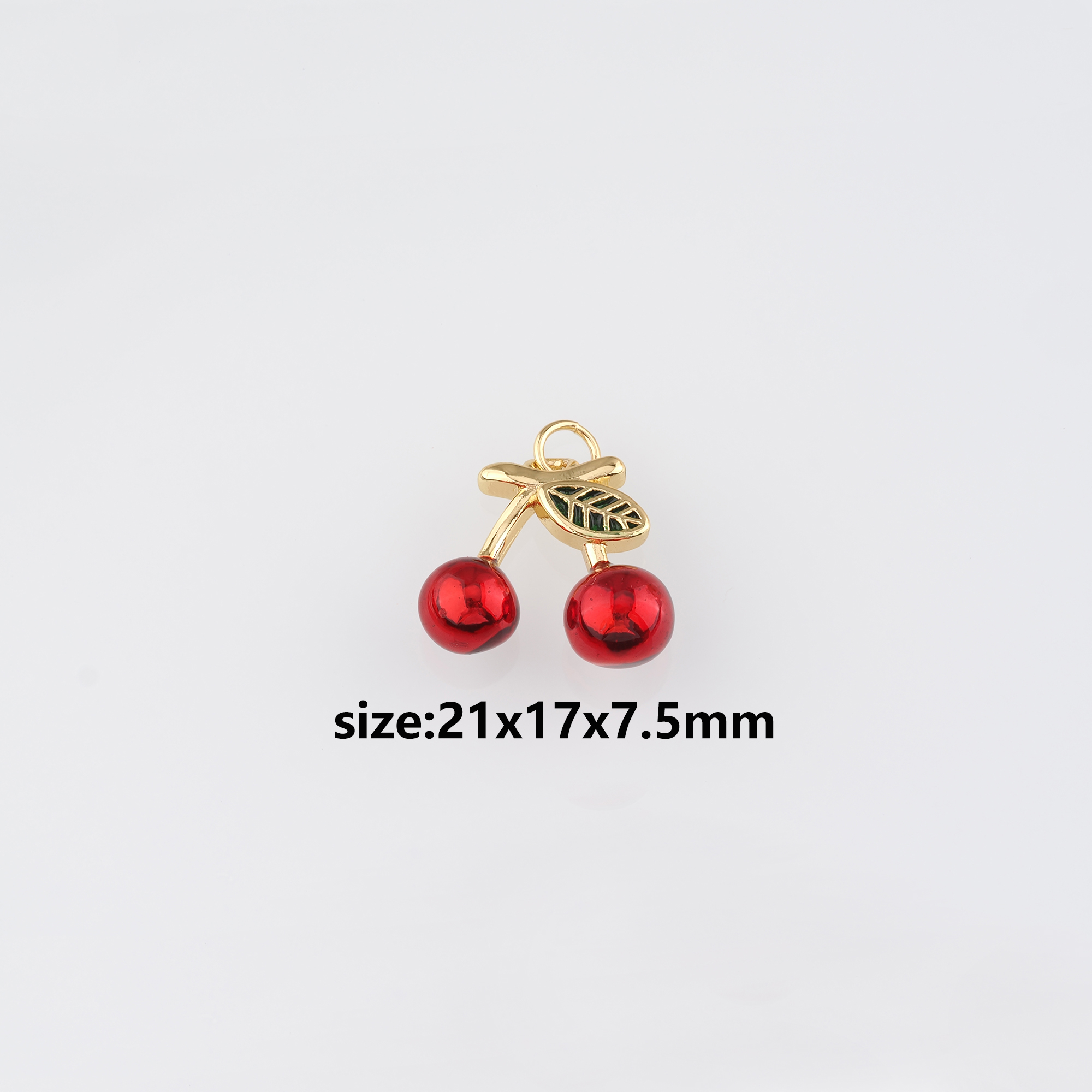 18K Gold Filled Cherry Pendant,Fruit Charm,Enamel Cherry Earrings Necklace for DIY Jewelry Making Supply