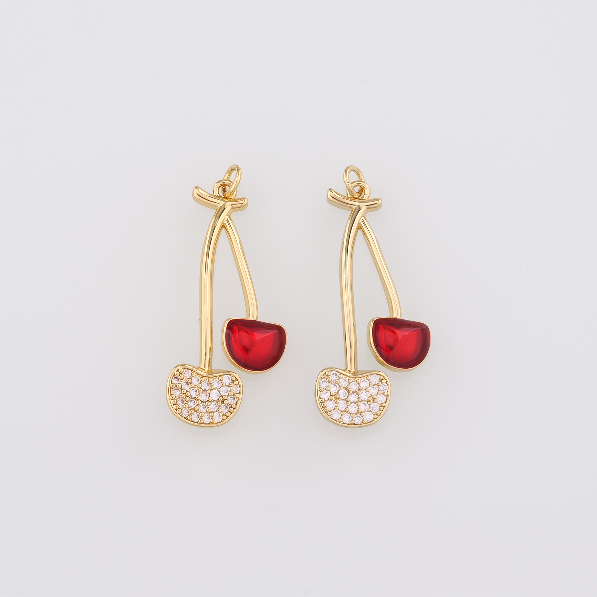 18K Gold Filled Cherry Pendant,Fruit Charm,CZ Micro Pave Cherry Earrings Necklace for DIY Jewelry Making Supply