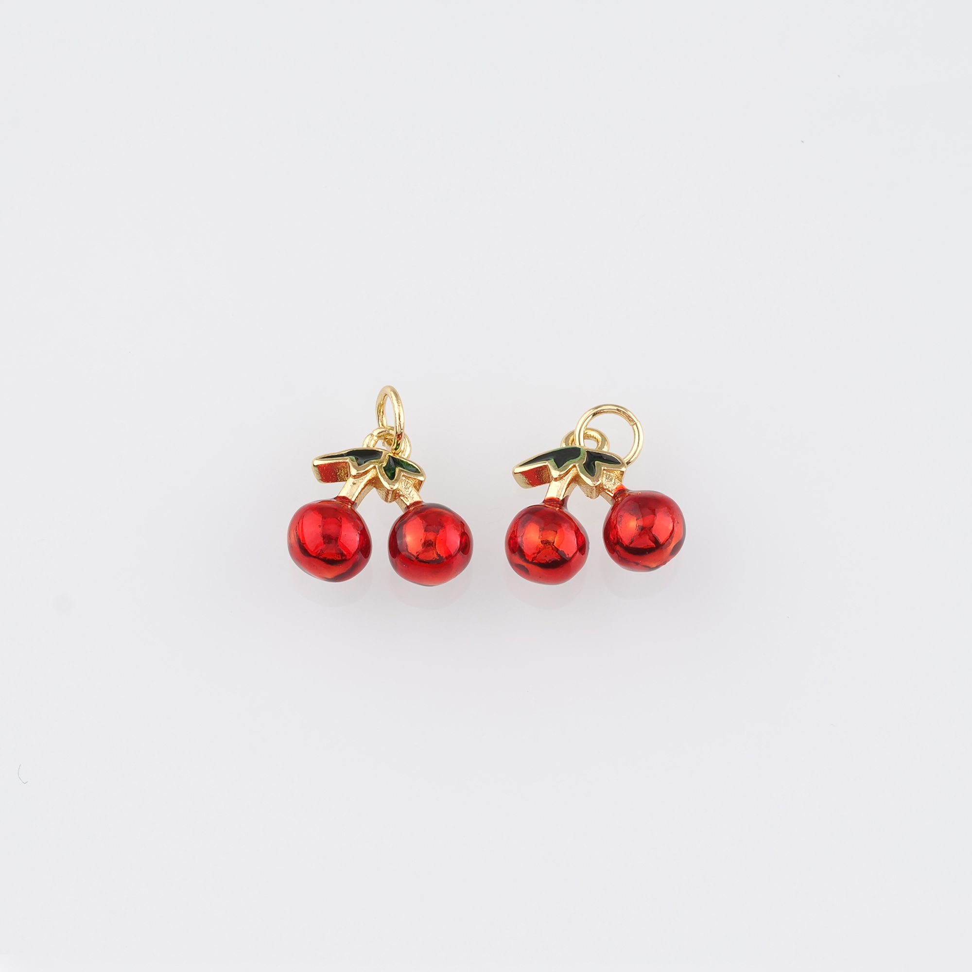 18K Gold Filled Cherry Pendant,Fruit Charm,Enamel Cherry Earrings Necklace for DIY Jewelry Making Supply