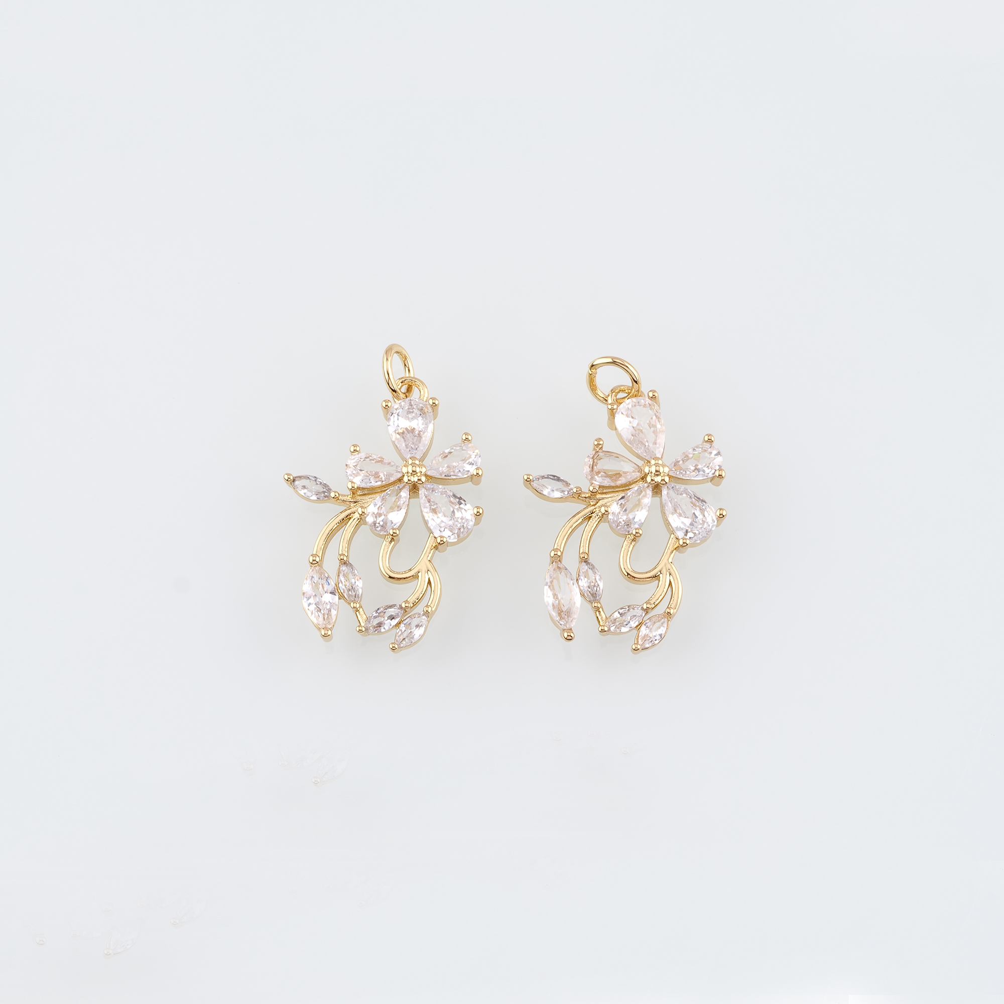 18K Gold Filled Flower Pendant,CZ Micro Pave Flower Charm Earrings Necklace for DIY Jewelry Making Supply