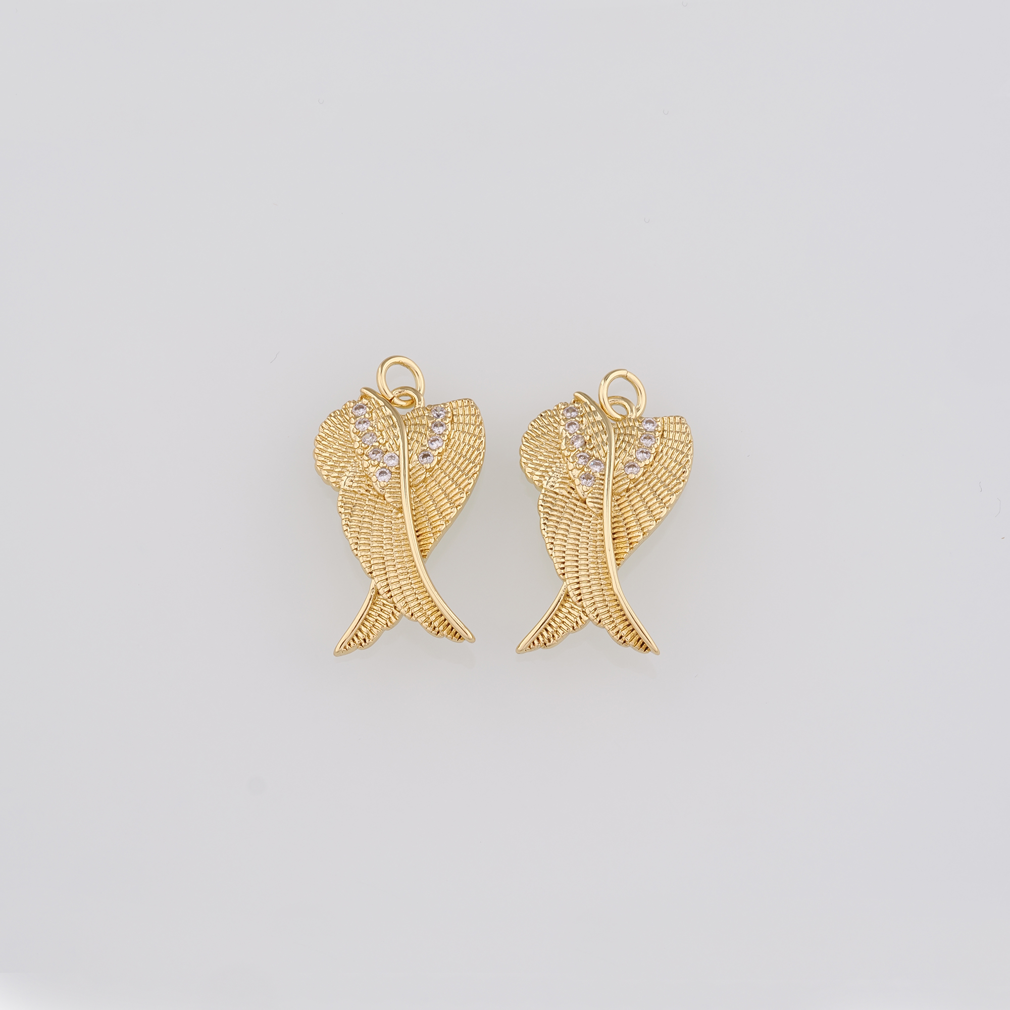 18K Gold Filled Wing Pendant,CZ Micro Pave Wings Earrings Necklace for DIY Jewelry Making Supply