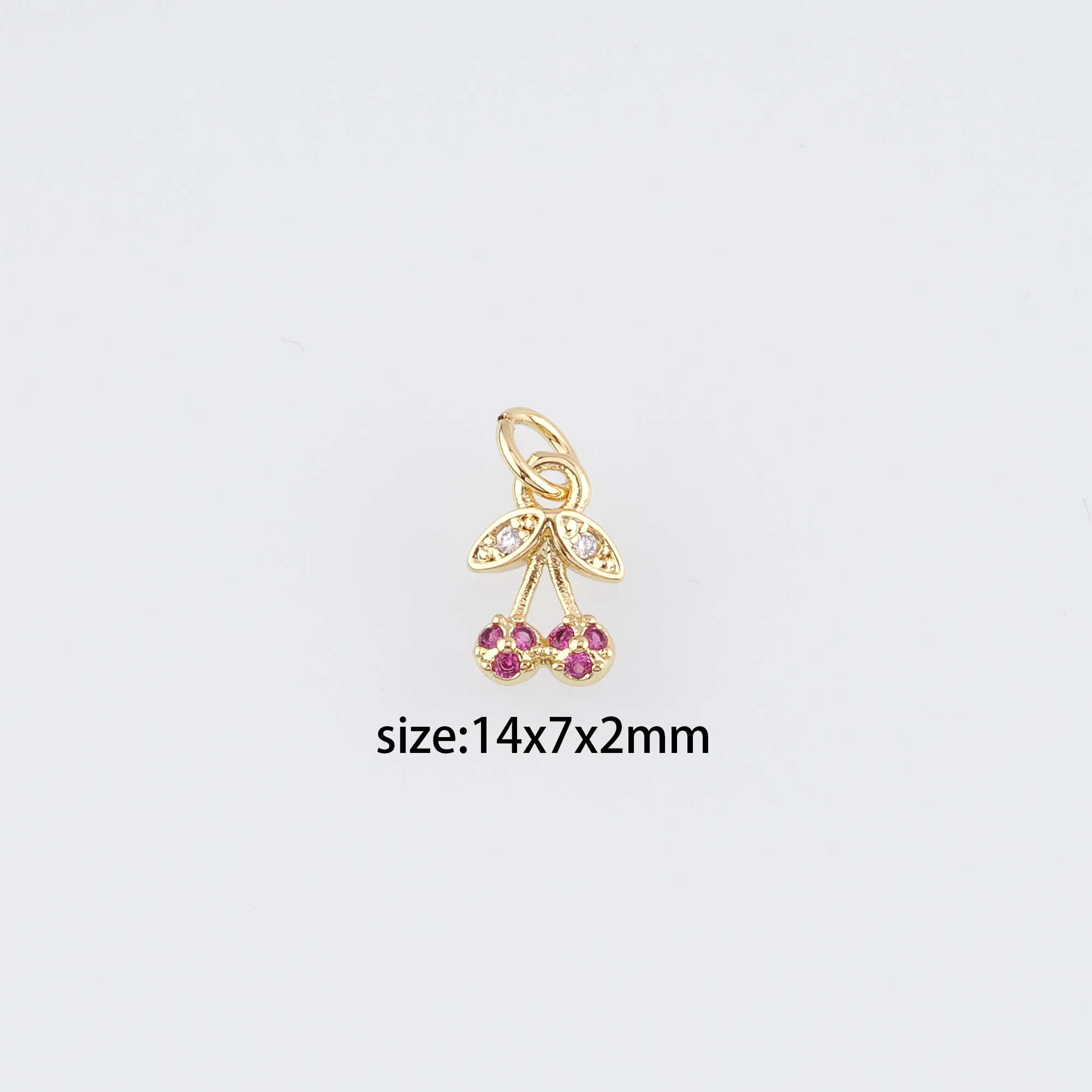 18K Gold Filled Cherry Pendant,Fruit Charm,CZ Micro Pave Cherry Earrings Necklace for DIY Jewelry Making Supply