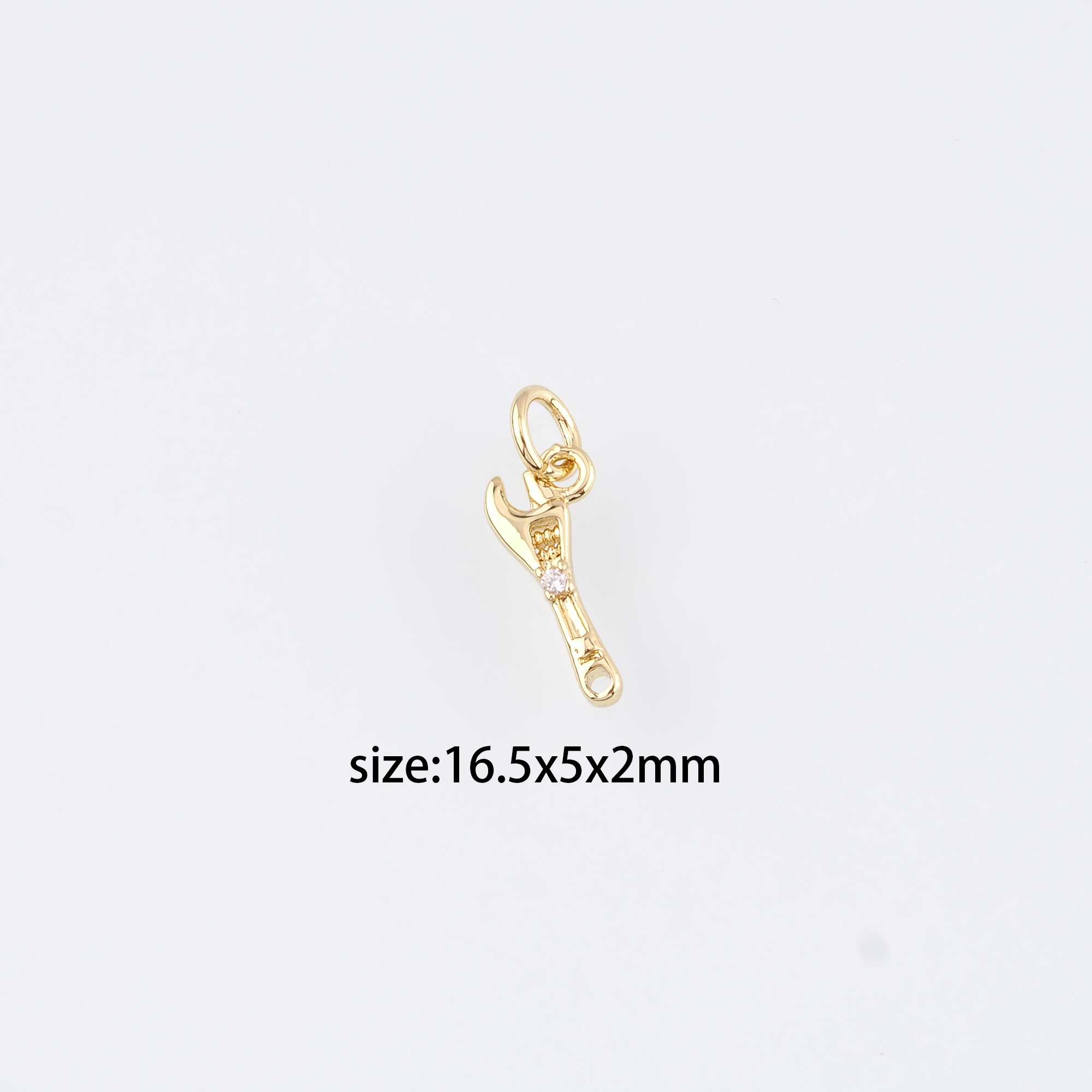 18K Gold Filled Wrench Pendant,CZ Micro Pave Tool Charm Earrings Necklace for DIY Jewelry Making Supply