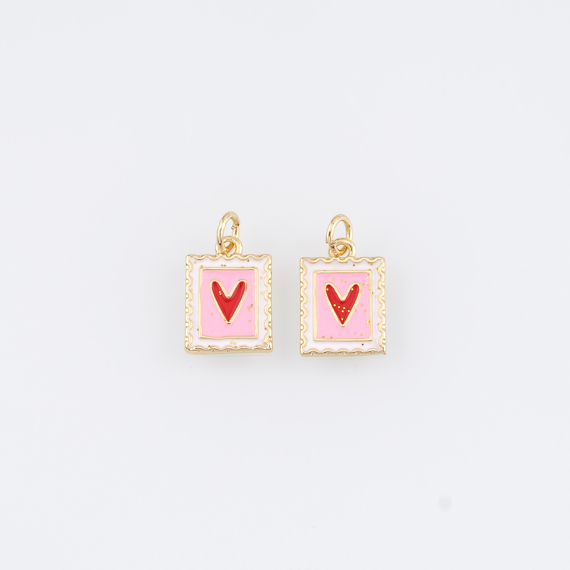 18K Gold Filled Heart Pendant,Enamel Heart Charm Earrings Necklace for DIY Jewelry Making Supply