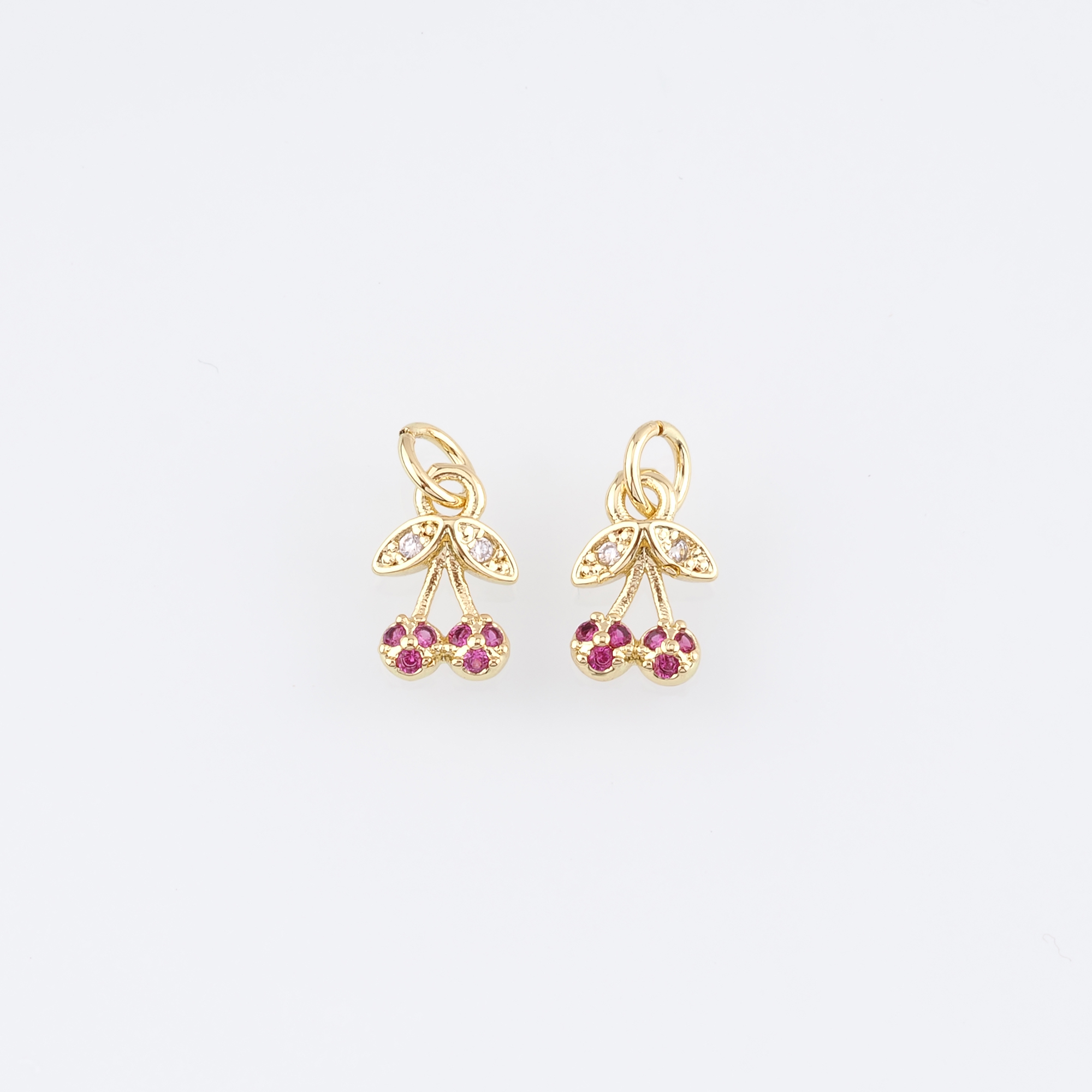18K Gold Filled Cherry Pendant,Fruit Charm,CZ Micro Pave Cherry Earrings Necklace for DIY Jewelry Making Supply
