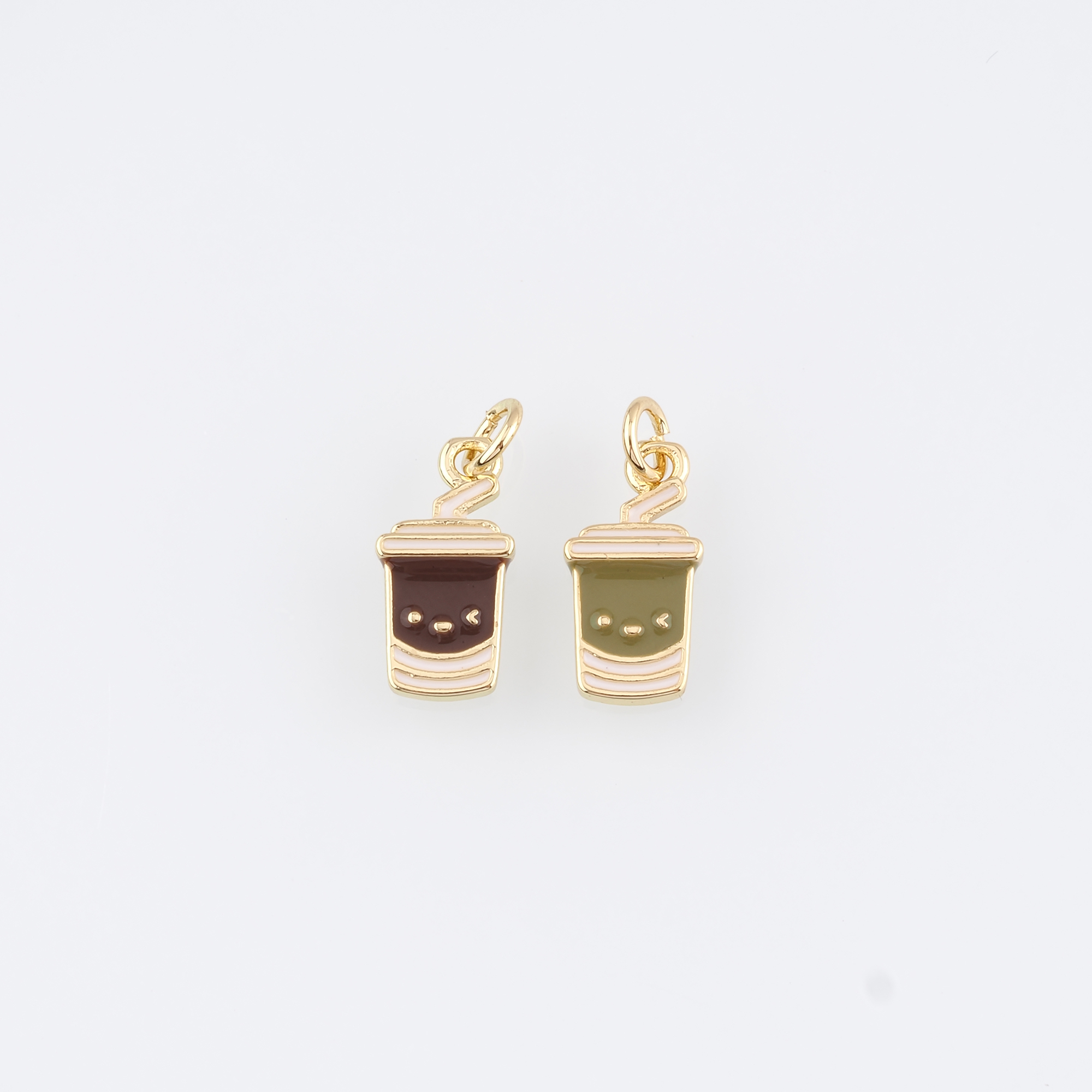 18K Gold Filled Milk Tea Pendant,Enamel Milk Tea Earrings Necklace for DIY Jewelry Making Supply