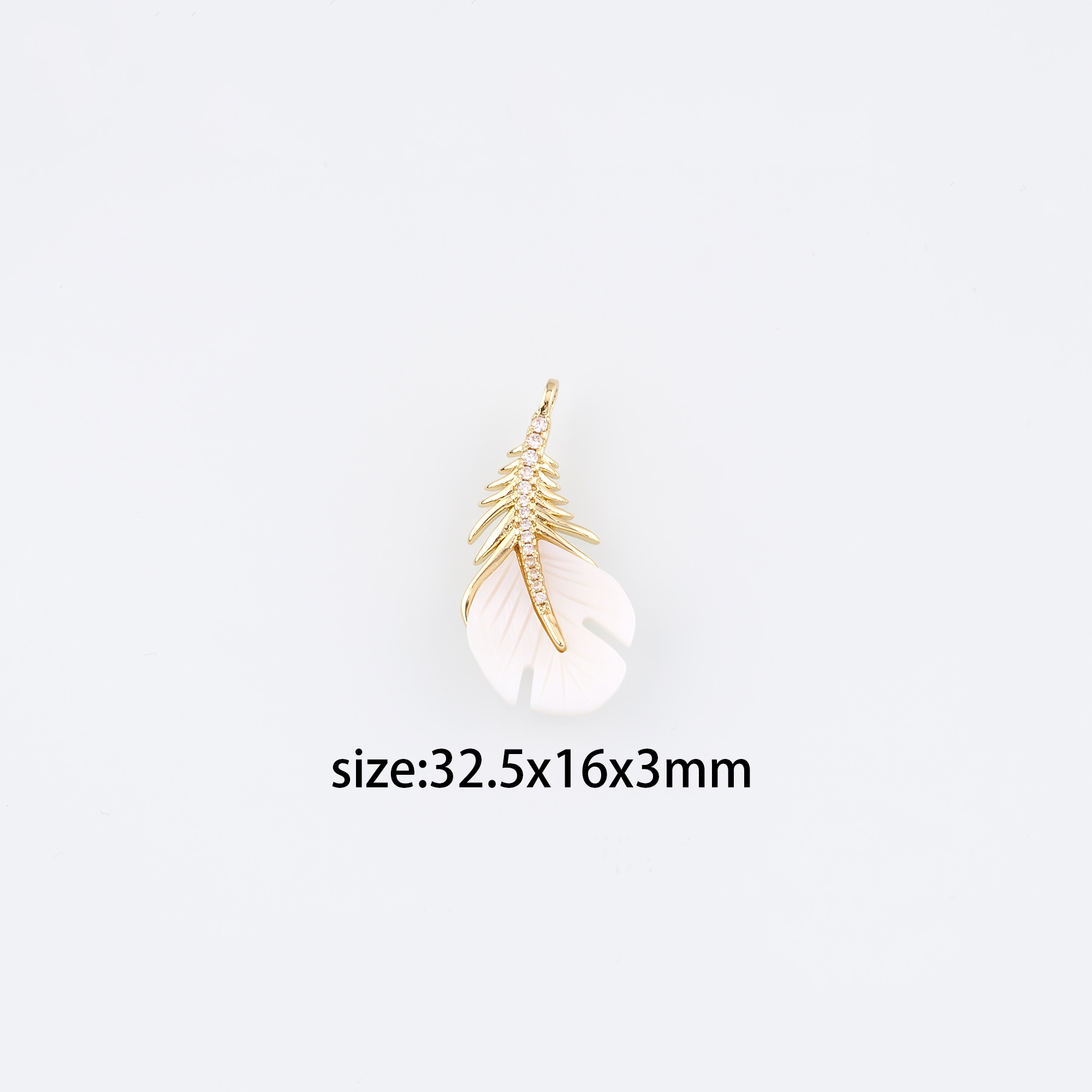 18K Gold Filled Feather Pendant,CZ Micro Pave Feather Charm Earrings Necklace for DIY Jewelry Making Supply