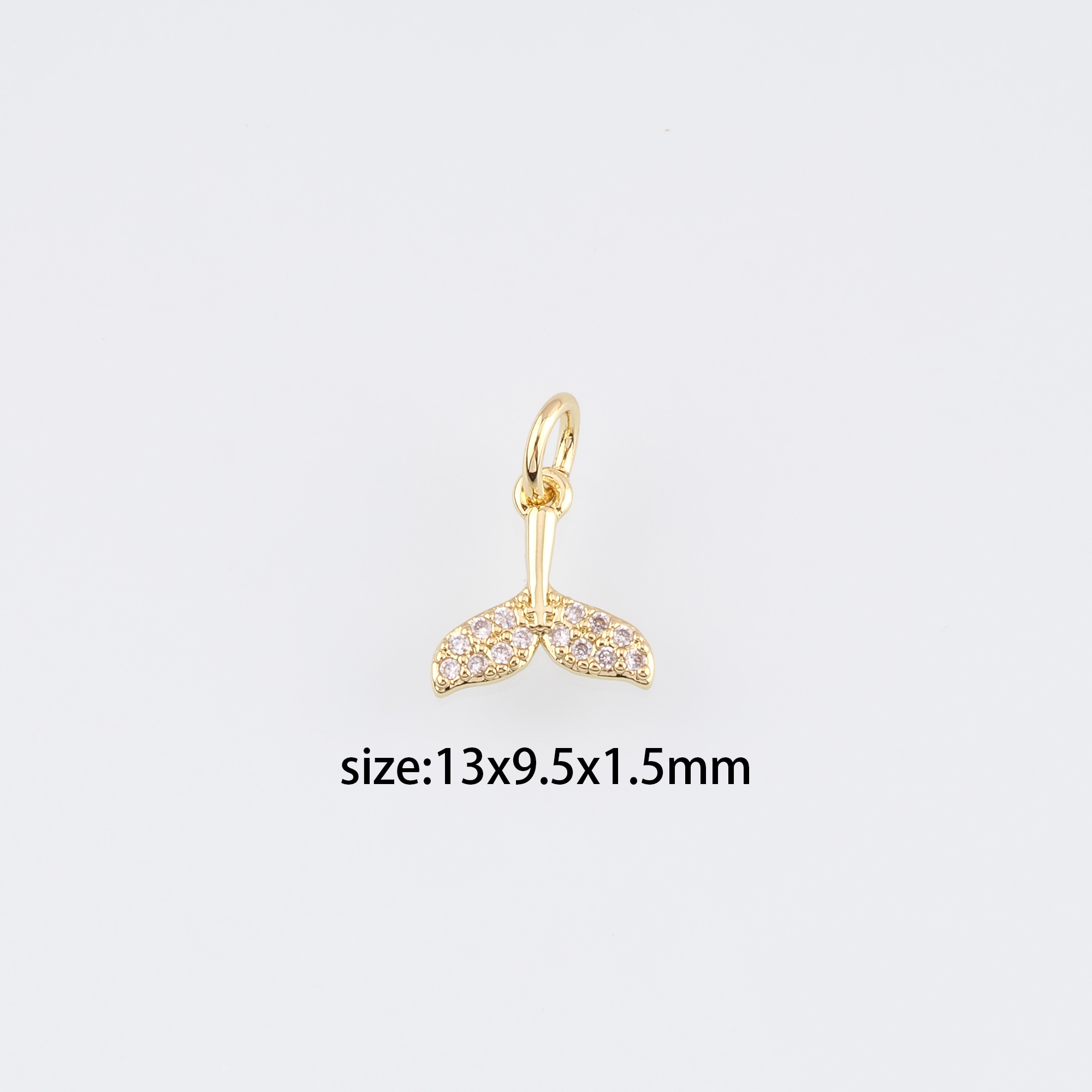 18K Gold Filled Mermaid Tail Pendant,CZ Micro Pave Whale Tail Charm Earrings Necklace for DIY Jewelry Making Supply