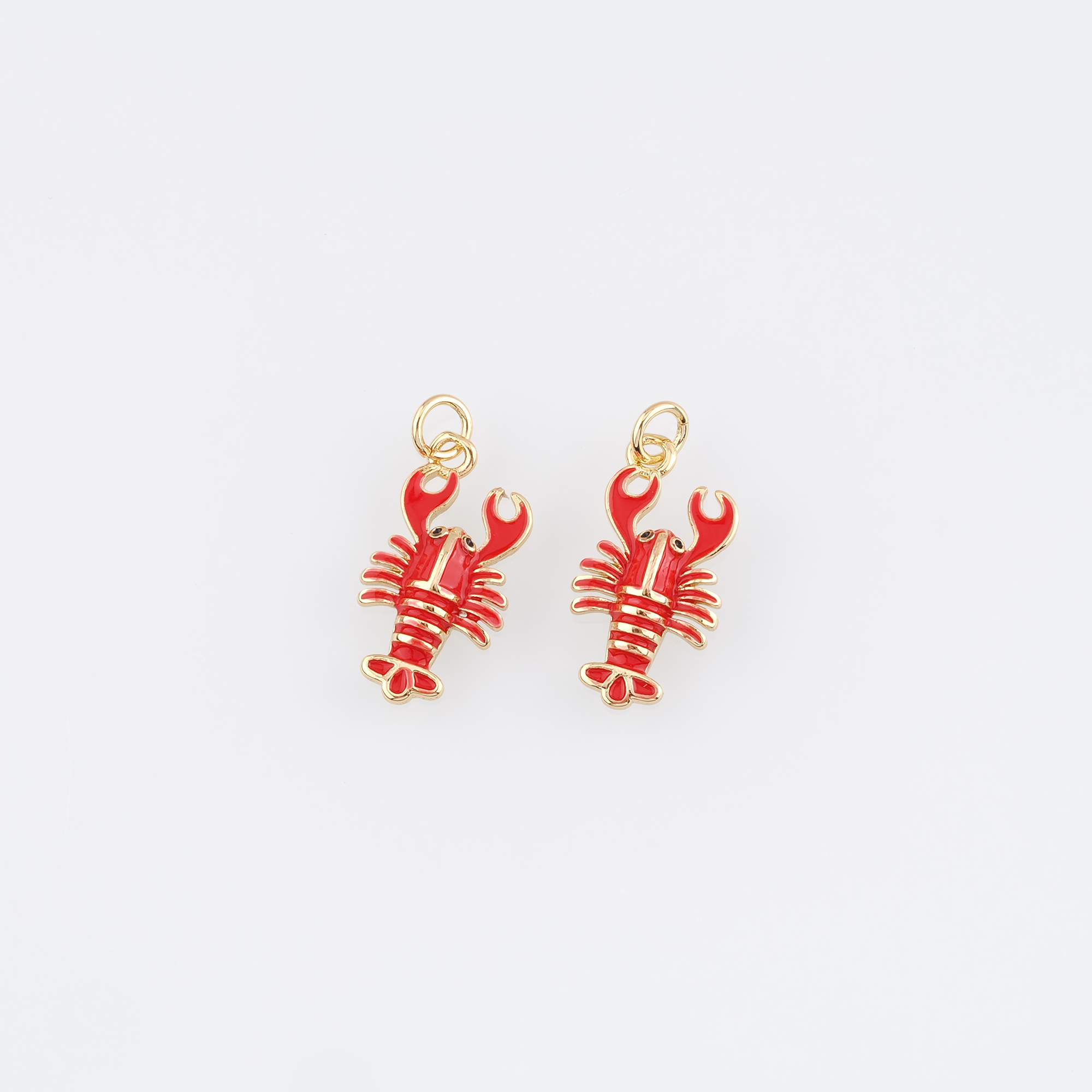 18K Gold Filled Lobster Pendant,Ocean Chamr,Enamel Lobster Earrings Necklace for DIY Jewelry Making Supply