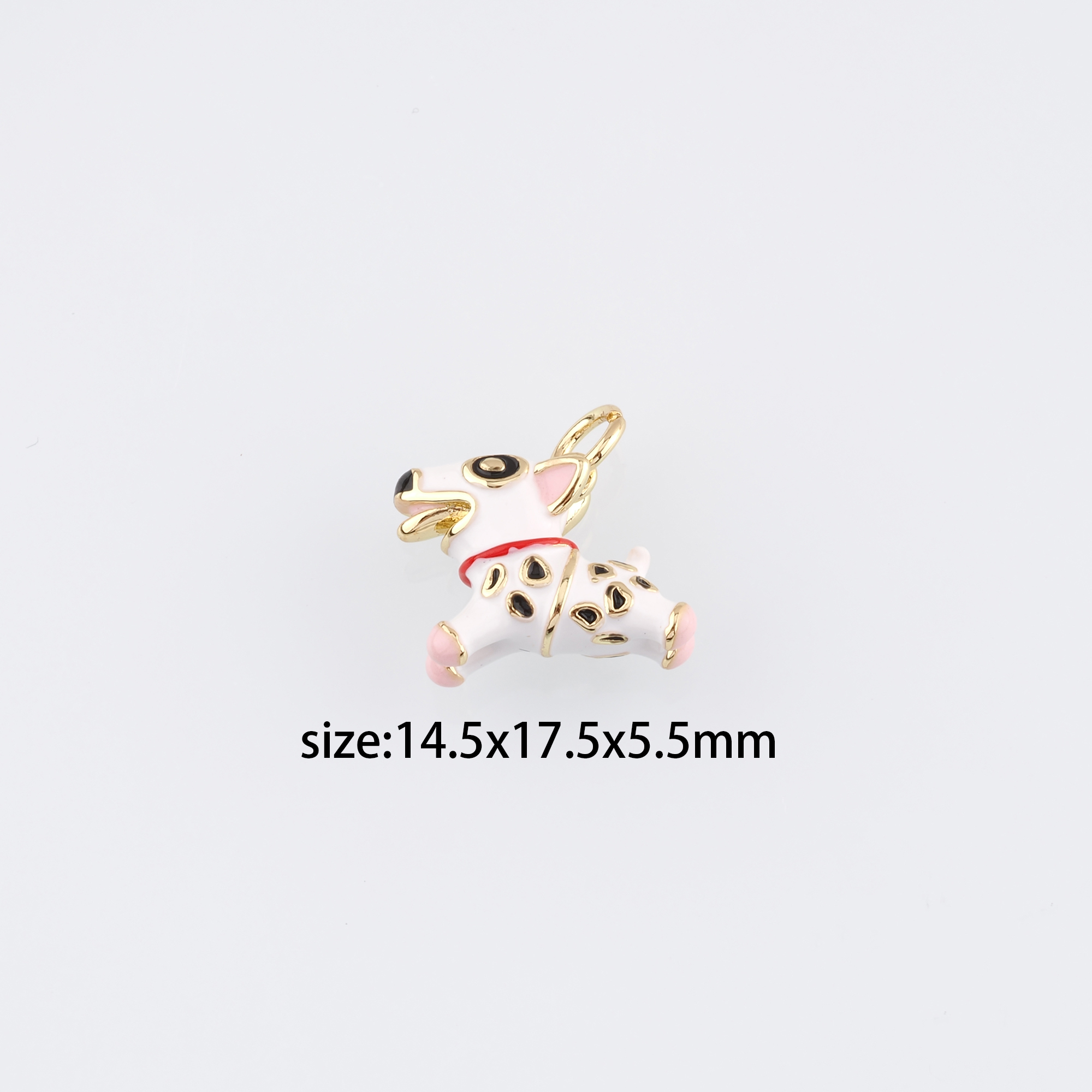 18K Gold Filled Dalmatian Pendant,Enamel Dog Charm Earrings Necklace for DIY Jewelry Making Supply