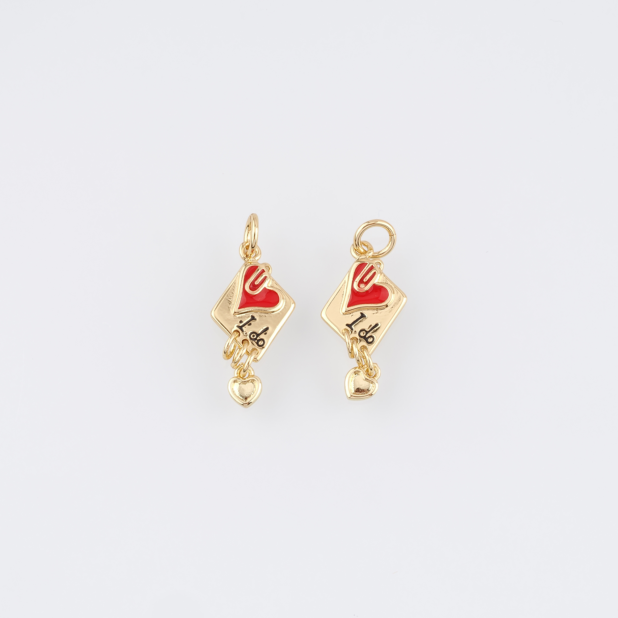 18K Gold Filled Heart Pendant,Enamel Heart Charm Earrings Necklace for DIY Jewelry Making Supply