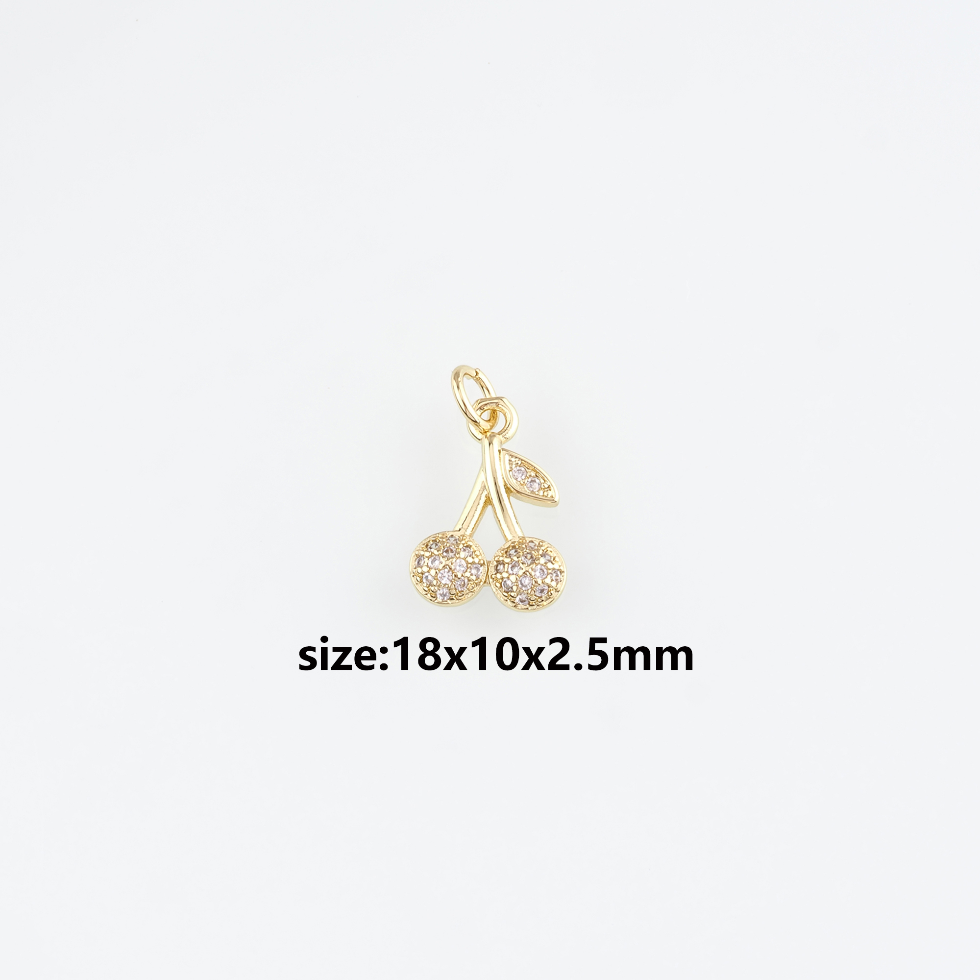 18K Gold Filled Cherry Pendant,Fruit Charm,CZ Micro Pave Cherry Earrings Necklace for DIY Jewelry Making Supply