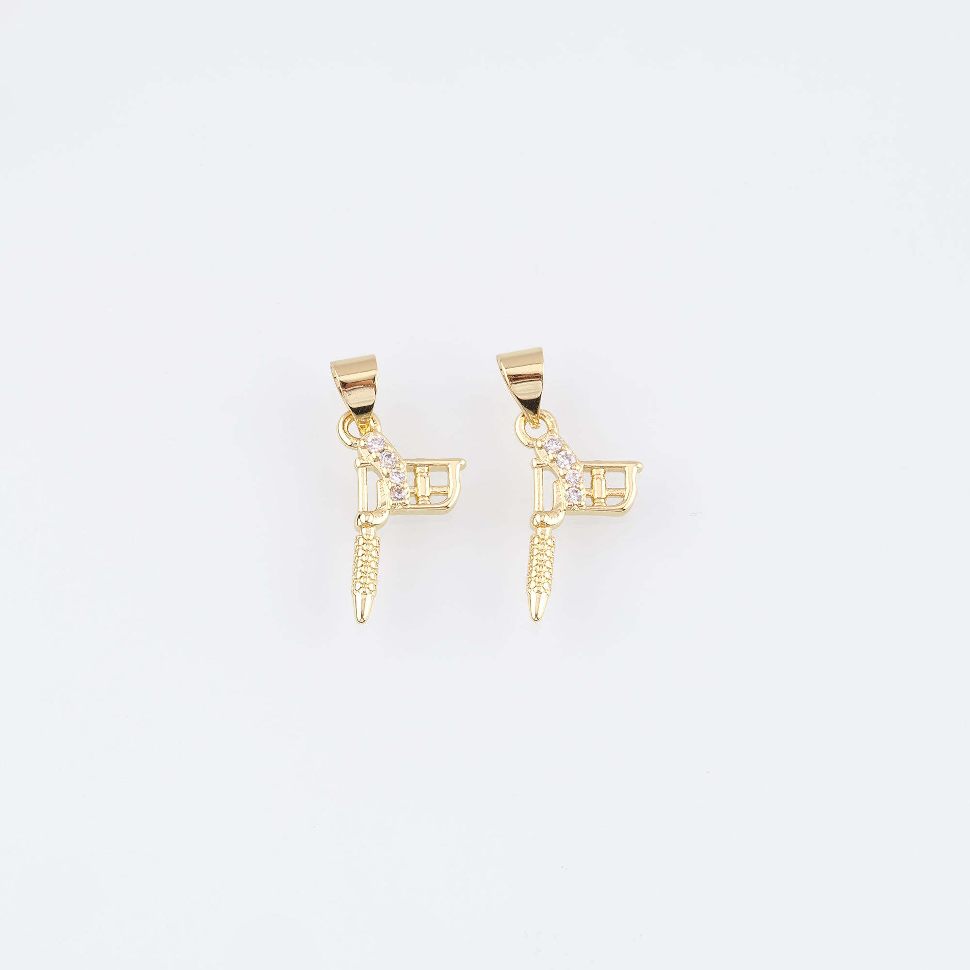 18K Gold Filled Tattoo Machine Pendant,CZ Micro Pave Tattoo Machine Charm Earrings Necklace for DIY Jewelry Making Supply