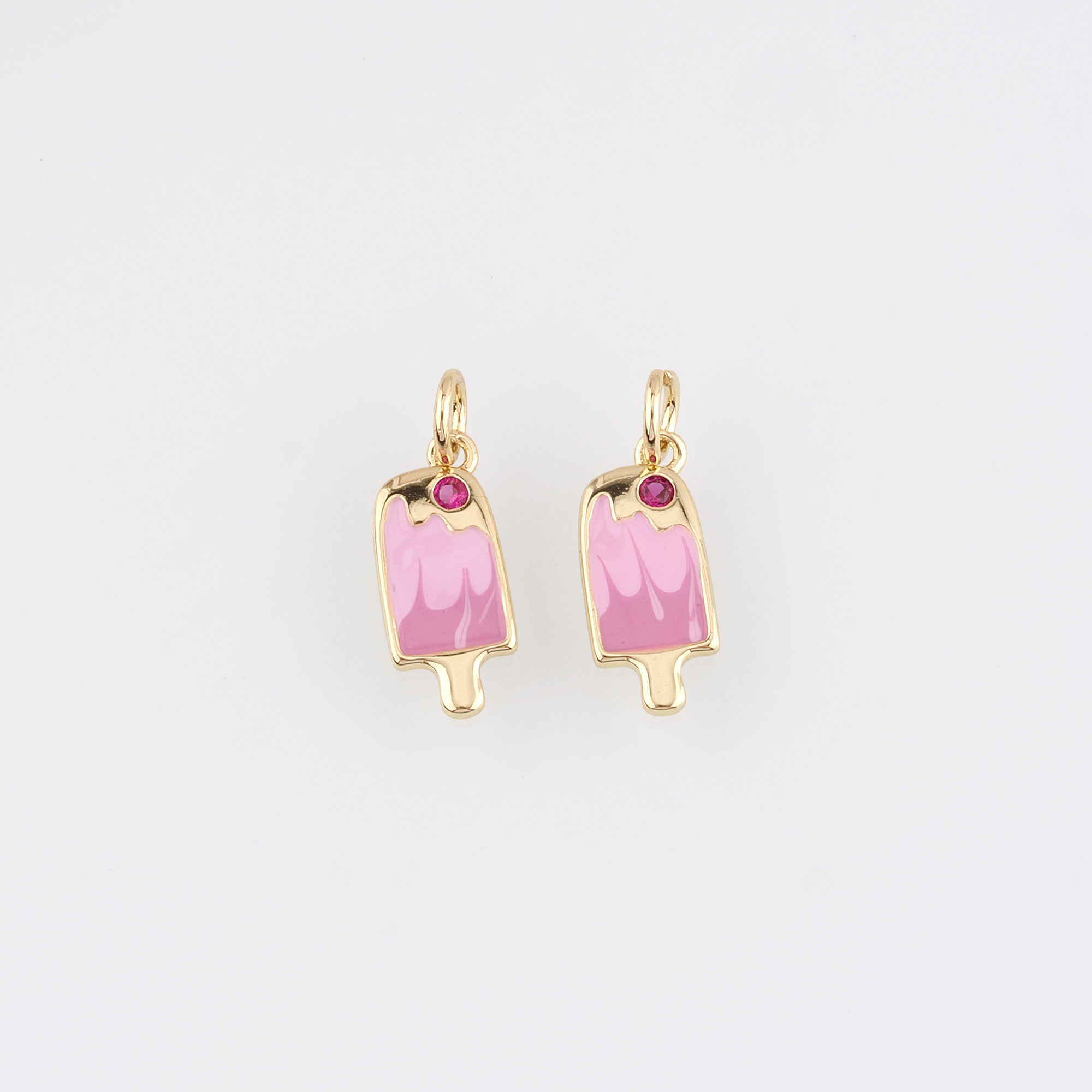 18K Gold Filled Ice Cream Pendant,Enamel Ice Cream Charm Earrings Necklace for DIY Jewelry Making Supply