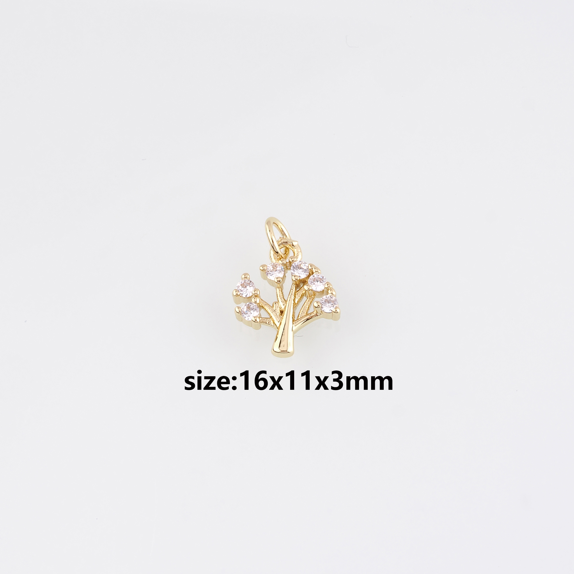 18K Gold Filled Tree of Life Pendant,CZ Micro Pave Tree Charm Earrings Necklace for DIY Jewelry Making Supply
