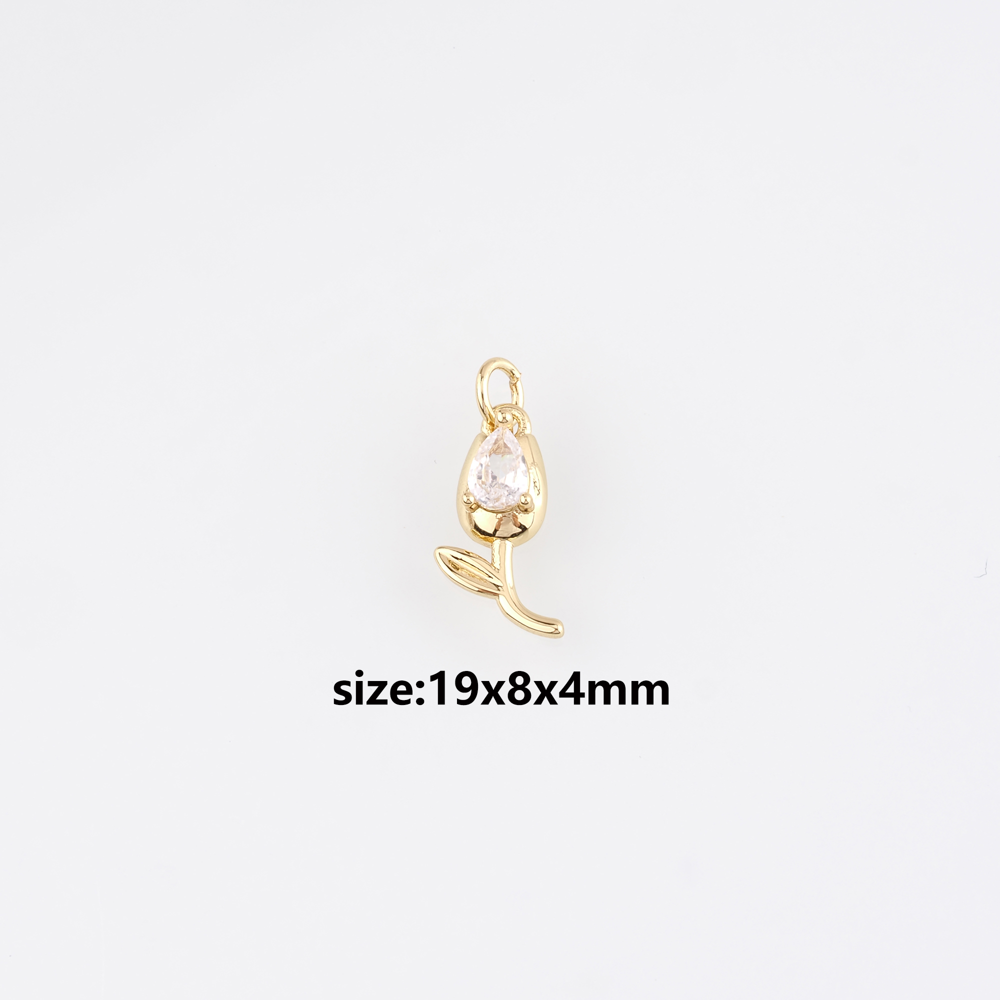 18K Gold Filled Tulip Pendant,Flower Charm,CZ Tulip Earrings Necklace for DIY Jewelry Making Supply