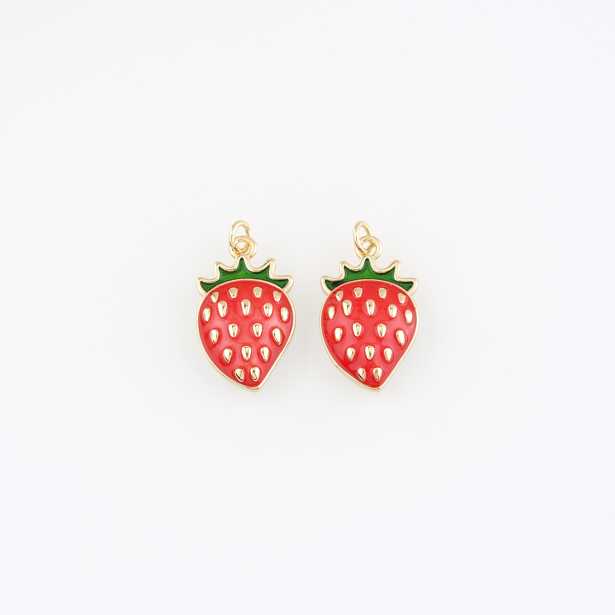 18K Gold Filled Strawberry Pendant,Enamel Strawberry Charm Earrings Necklace for DIY Jewelry Making Supply
