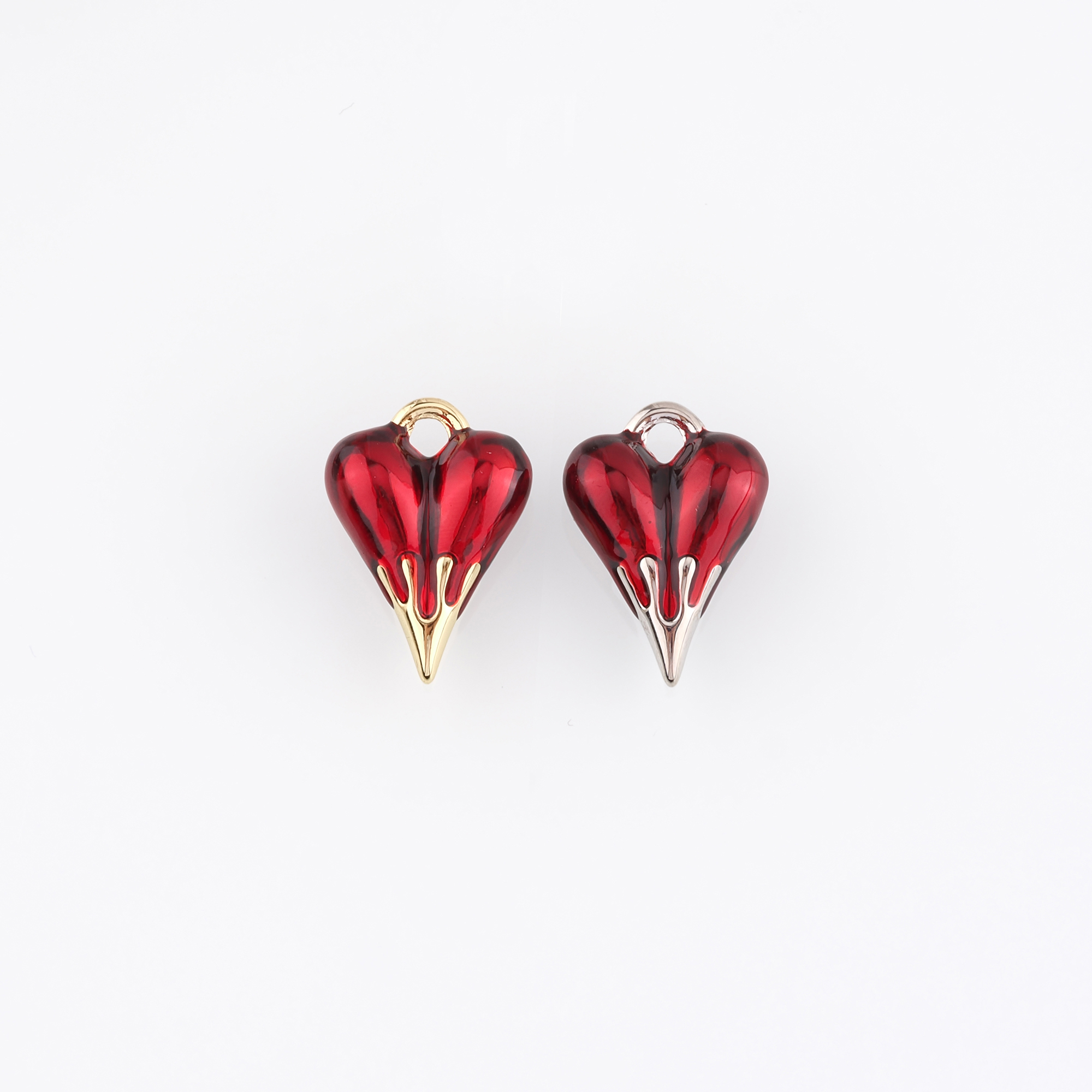 18K Gold Filled Heart Pendant,Enamel Heart Charm Earrings Necklace for DIY Jewelry Making Supply