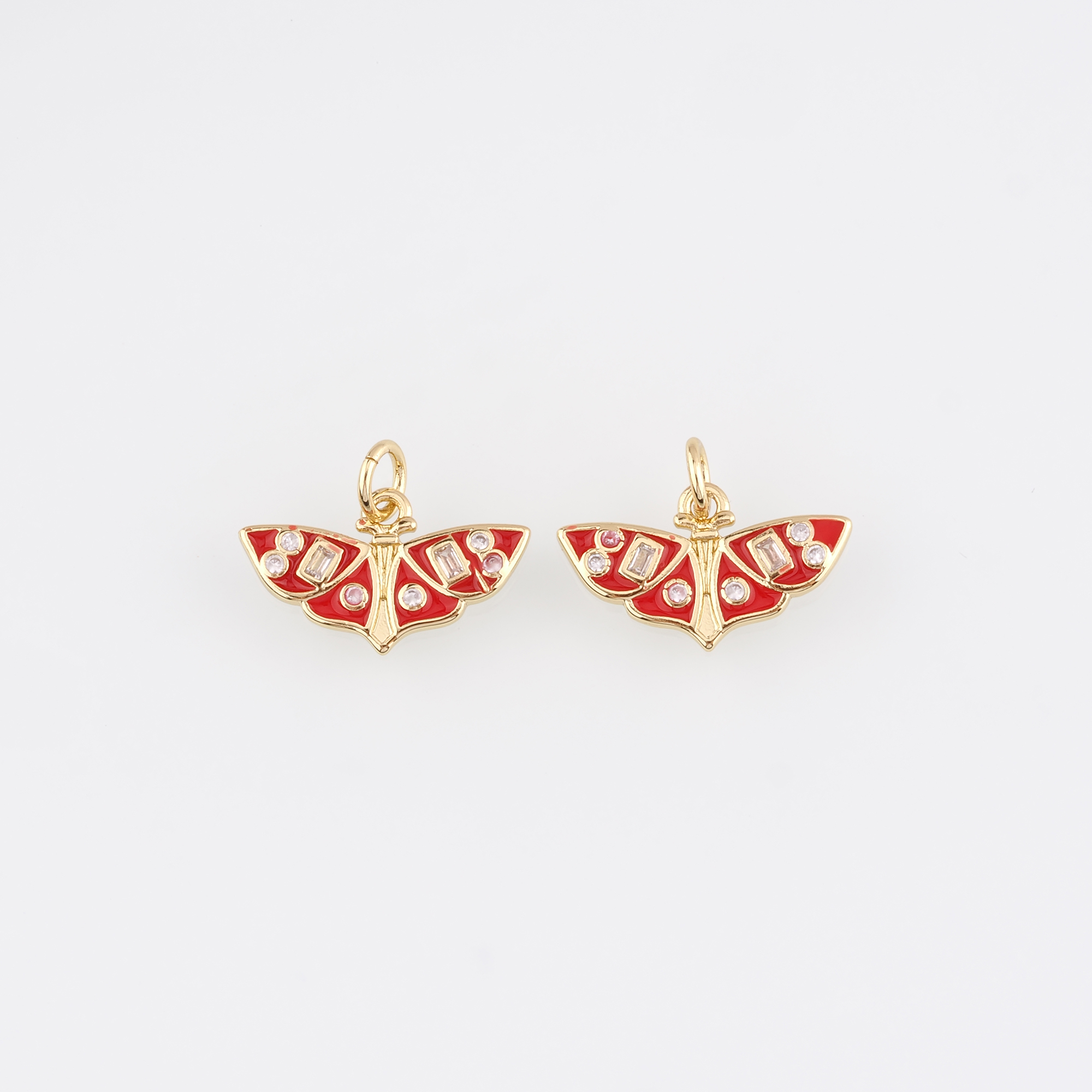 18K Gold Filled Butterfly Pendant,Enamel Butterfly Charm Earrings Necklace for DIY Jewelry Making Supply