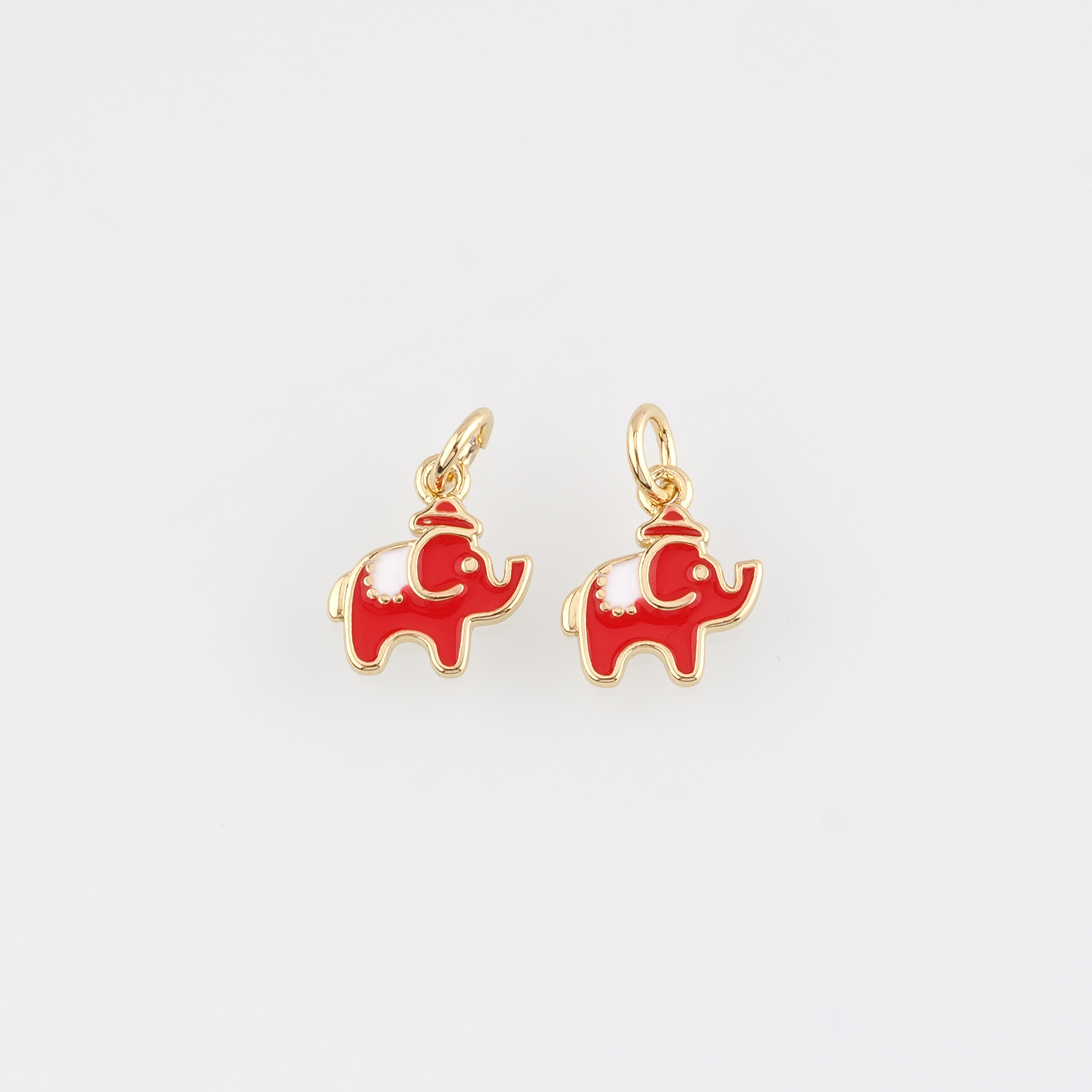 18K Gold Filled Elephant Pendant,Enamel Elephant Charm Earrings Necklace for DIY Jewelry Making Supply