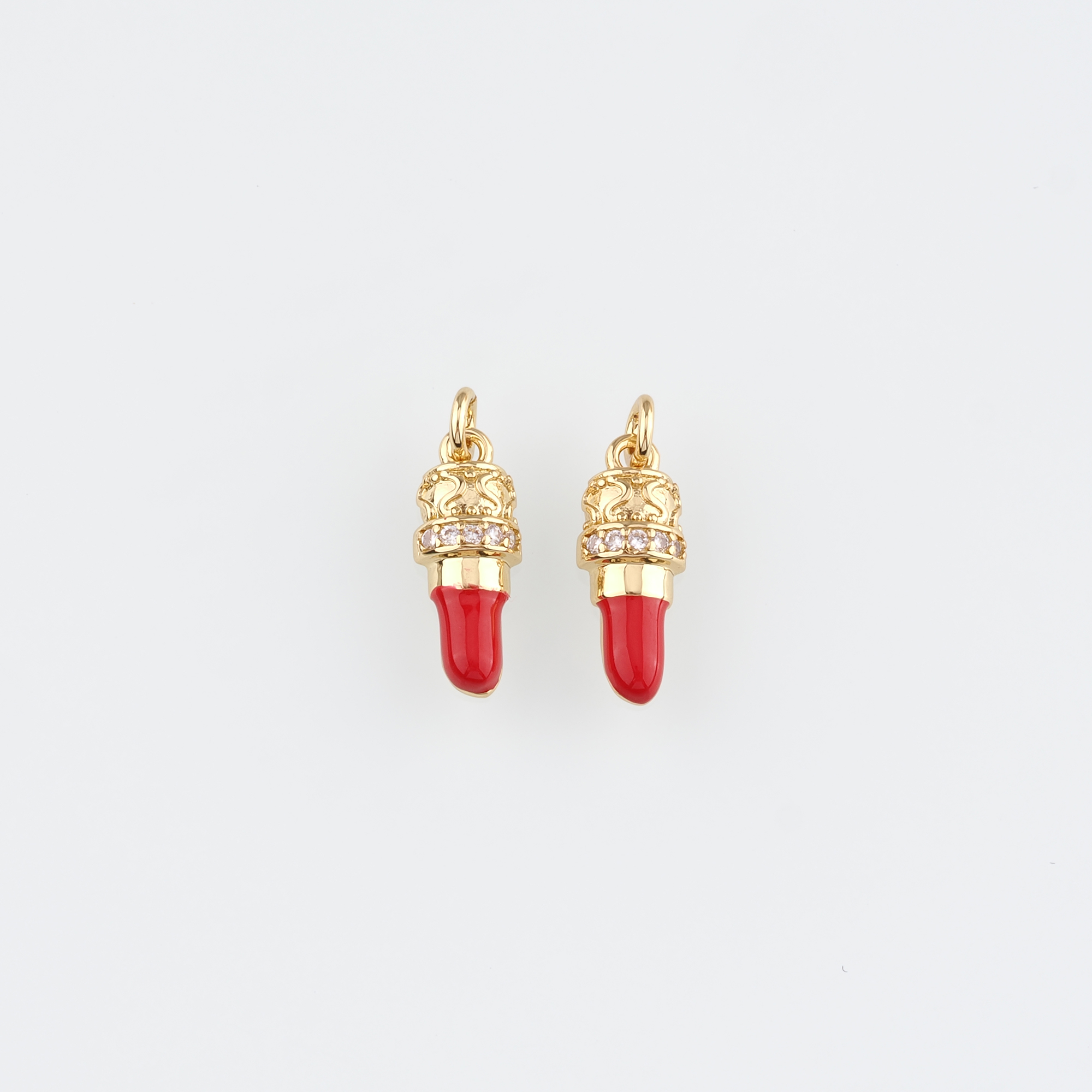 18K Gold Filled Lipstick Pendant,Enamel Lipstick Charm Earrings Necklace for DIY Jewelry Making Supply