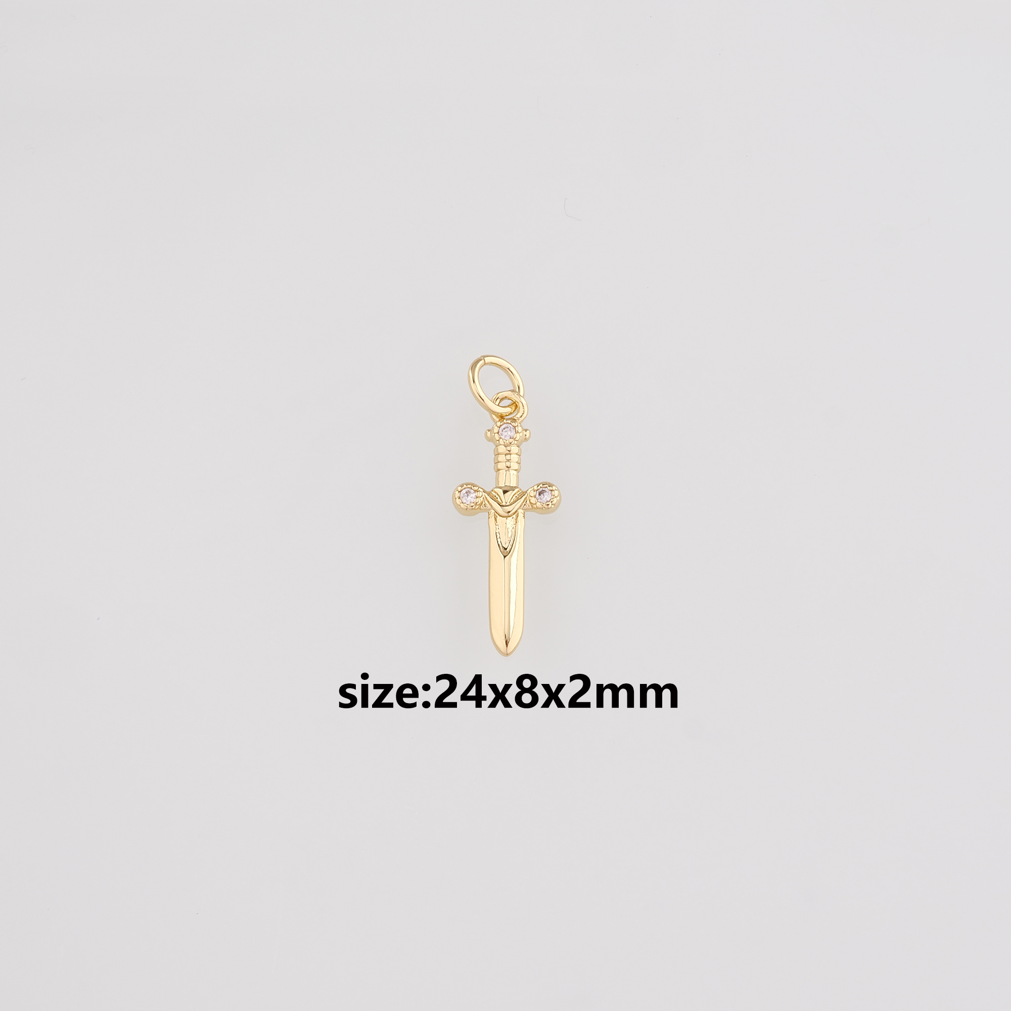 18K Gold Filled Sword Pendant,CZ Micro Pave Sword Charm Earrings Necklace for DIY Jewelry Making Supply