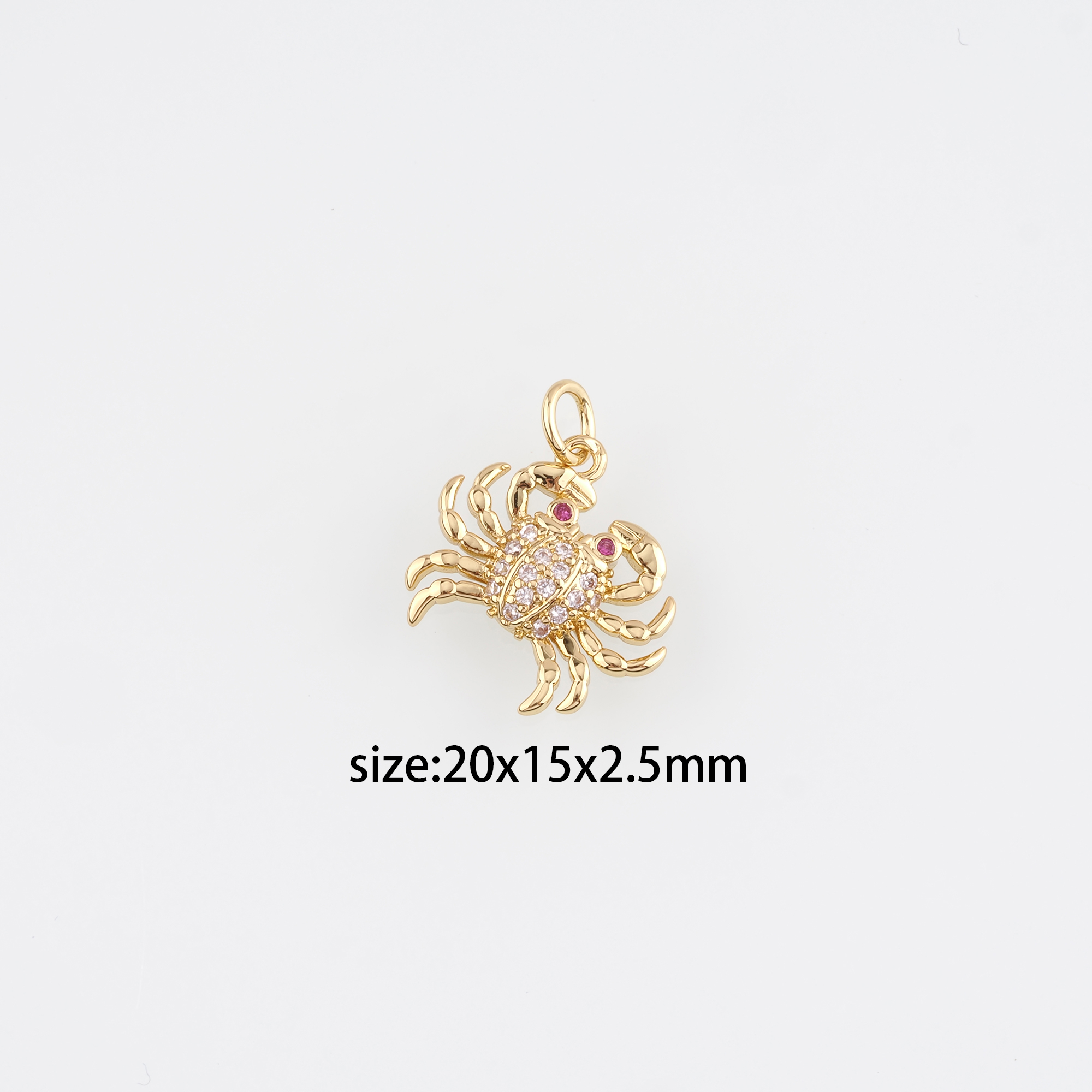 18K Gold Filled Crab Pendant,CZ Micro Pave Cancer Charm Earrings Necklace for DIY Jewelry Making Supply