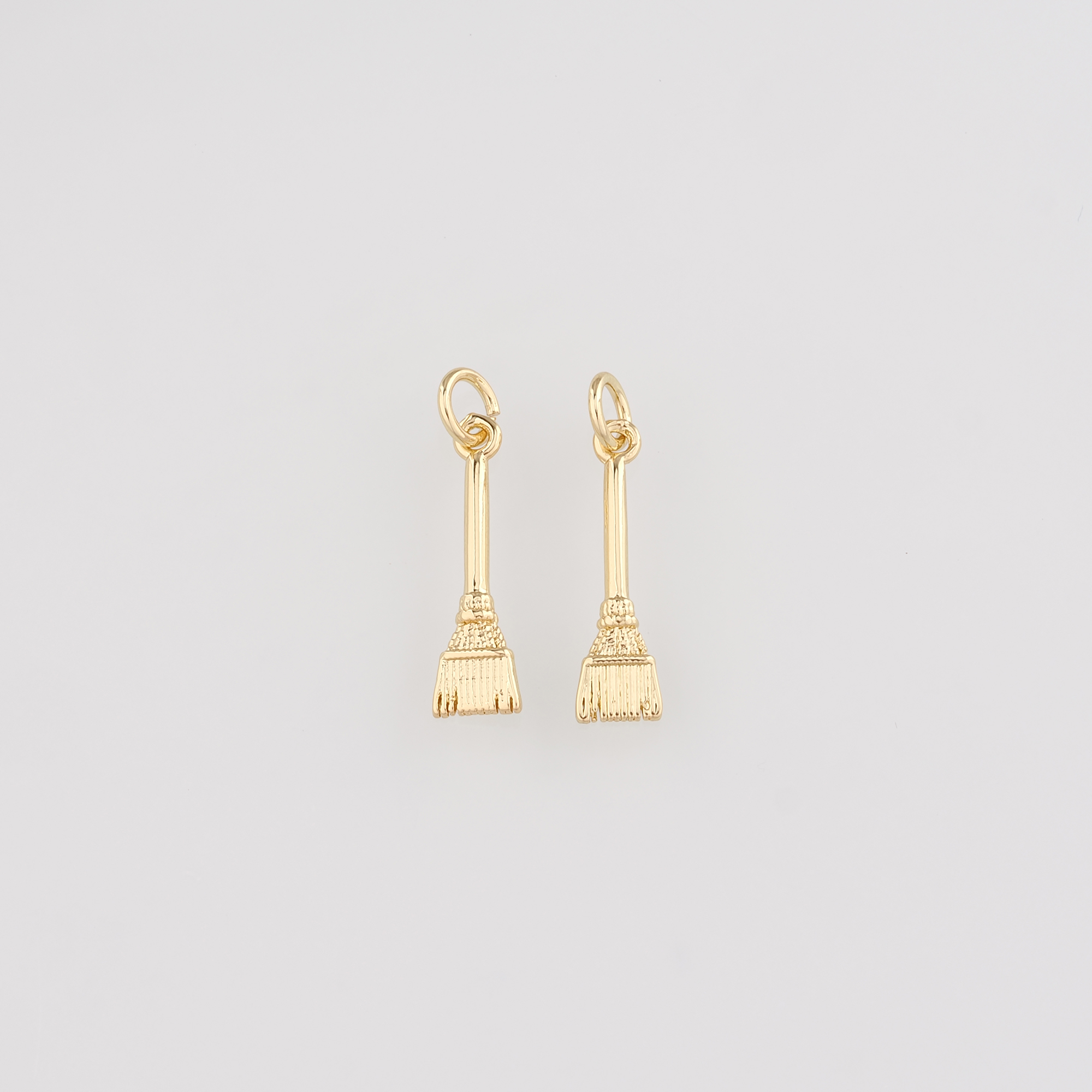 18K Gold Filled Broom Pendant,Dainty Witch Broom Charm Earrings Necklace for DIY Jewelry Making Supply