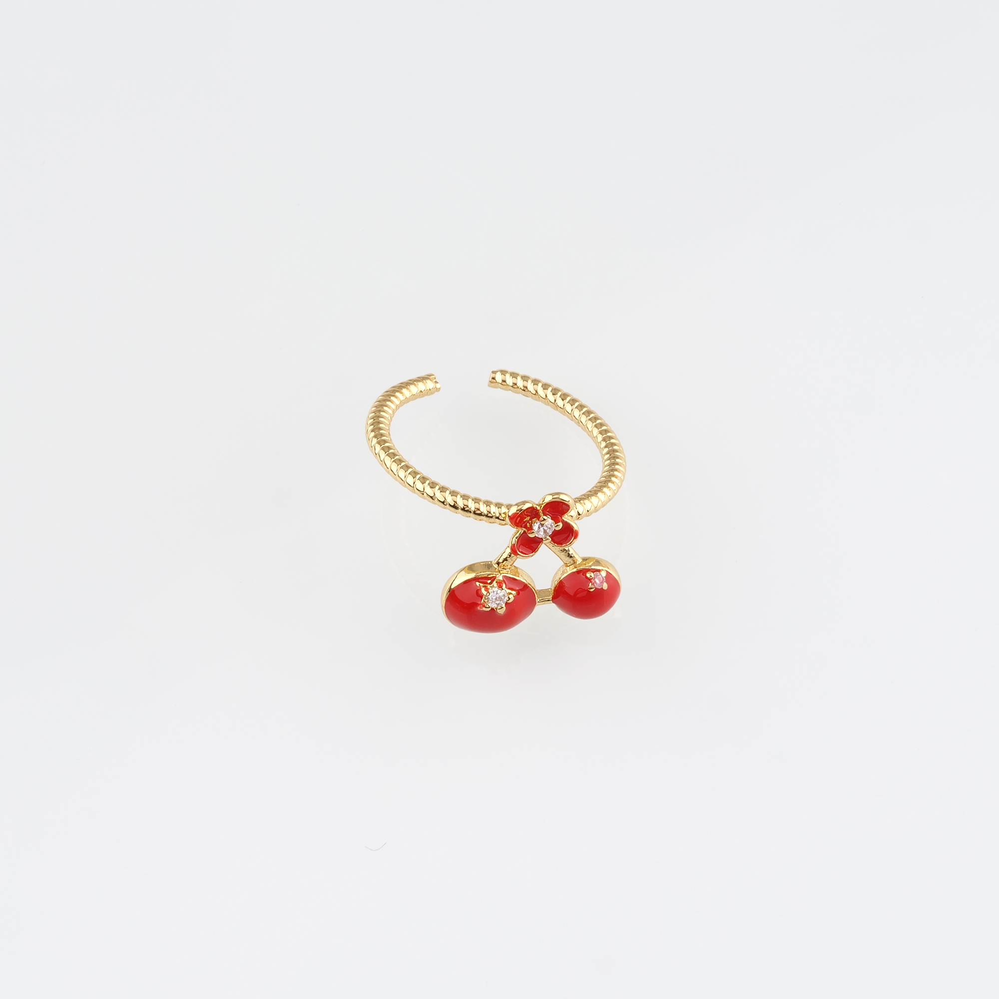 18K Gold Filled Cherry Ring,Enamel Fruit Rings,Dainty Ring,Adjustable Ring,Minimalist Ring