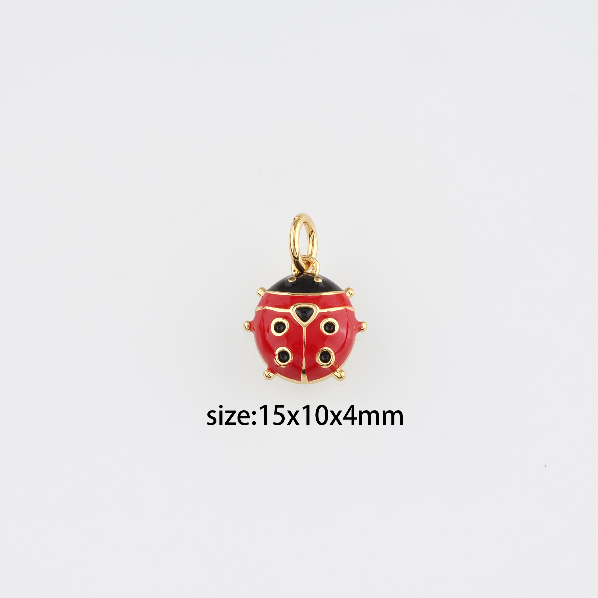18K Gold Filled Ladybug Pendant,Enamel Insect Charm Earrings Necklace for DIY Jewelry Making Supply
