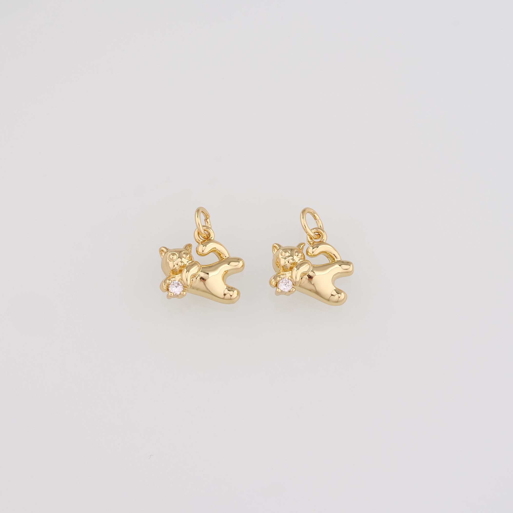 18K Gold Filled Cat Pendant,Animal Charm,CZ Micro Pave Cat Earrings Necklace for DIY Jewelry Making Supply