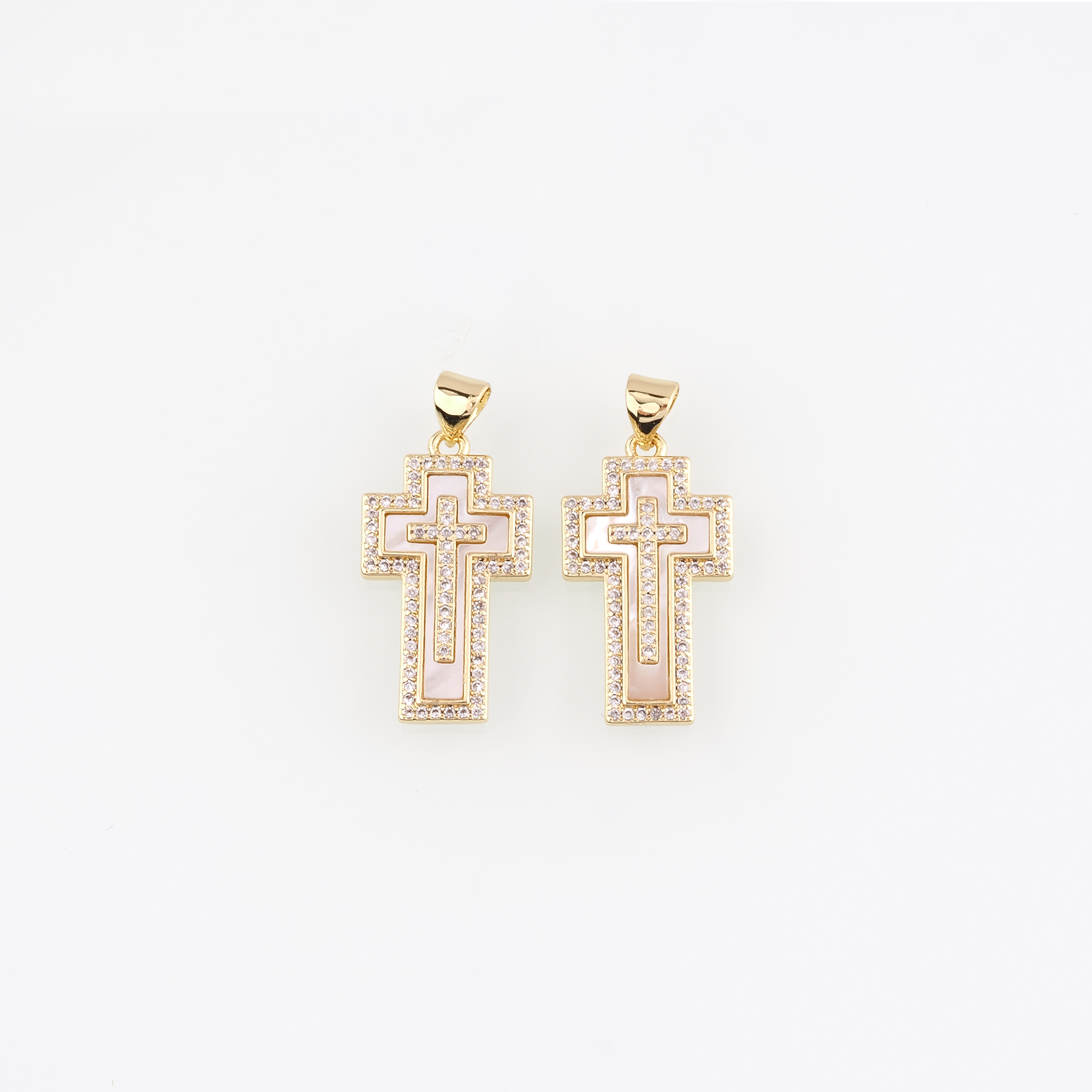 18K Gold Filled Cross Pendant,CZ Religious Charm Earrings Necklace for DIY Jewelry Making Supply
