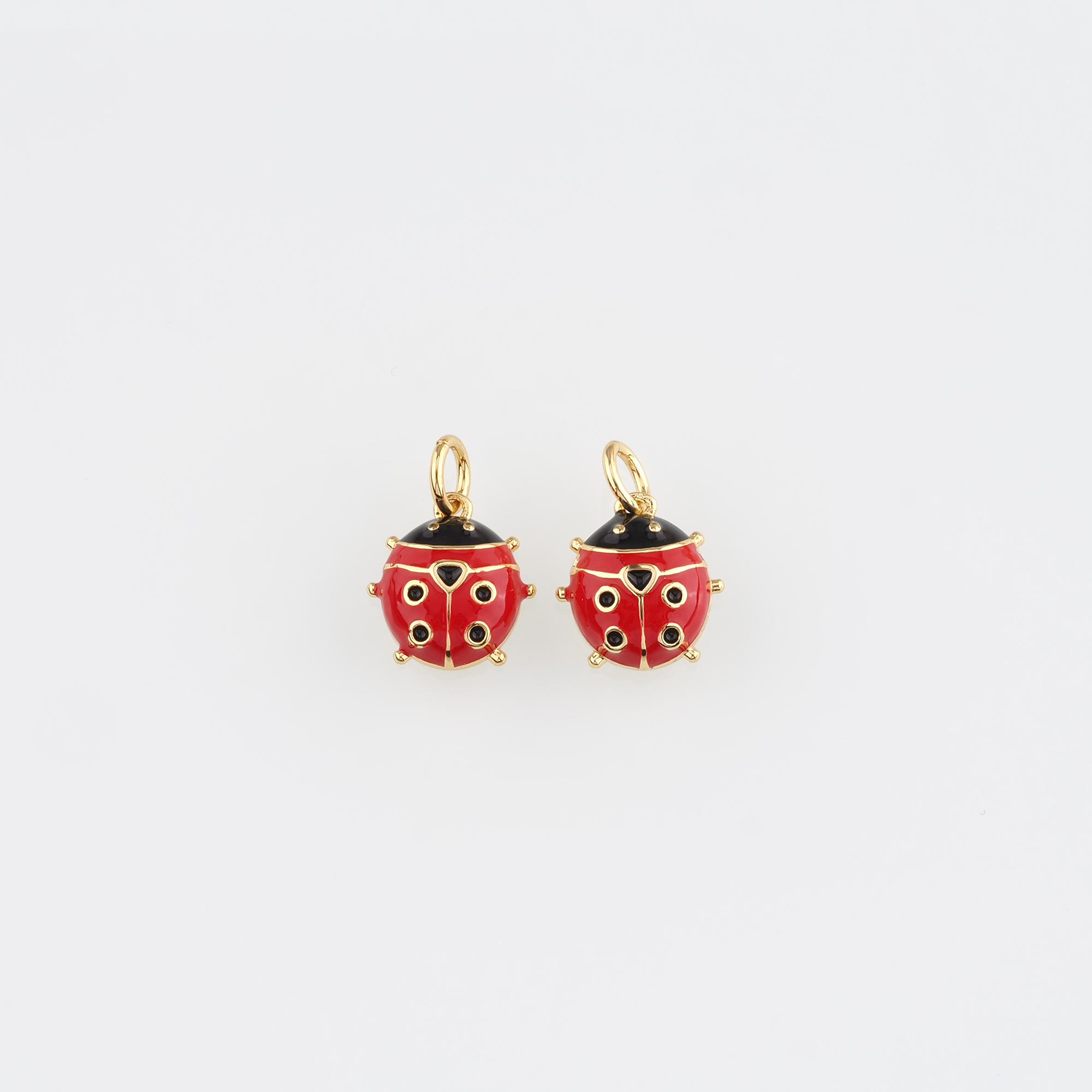 18K Gold Filled Ladybug Pendant,Enamel Insect Charm Earrings Necklace for DIY Jewelry Making Supply