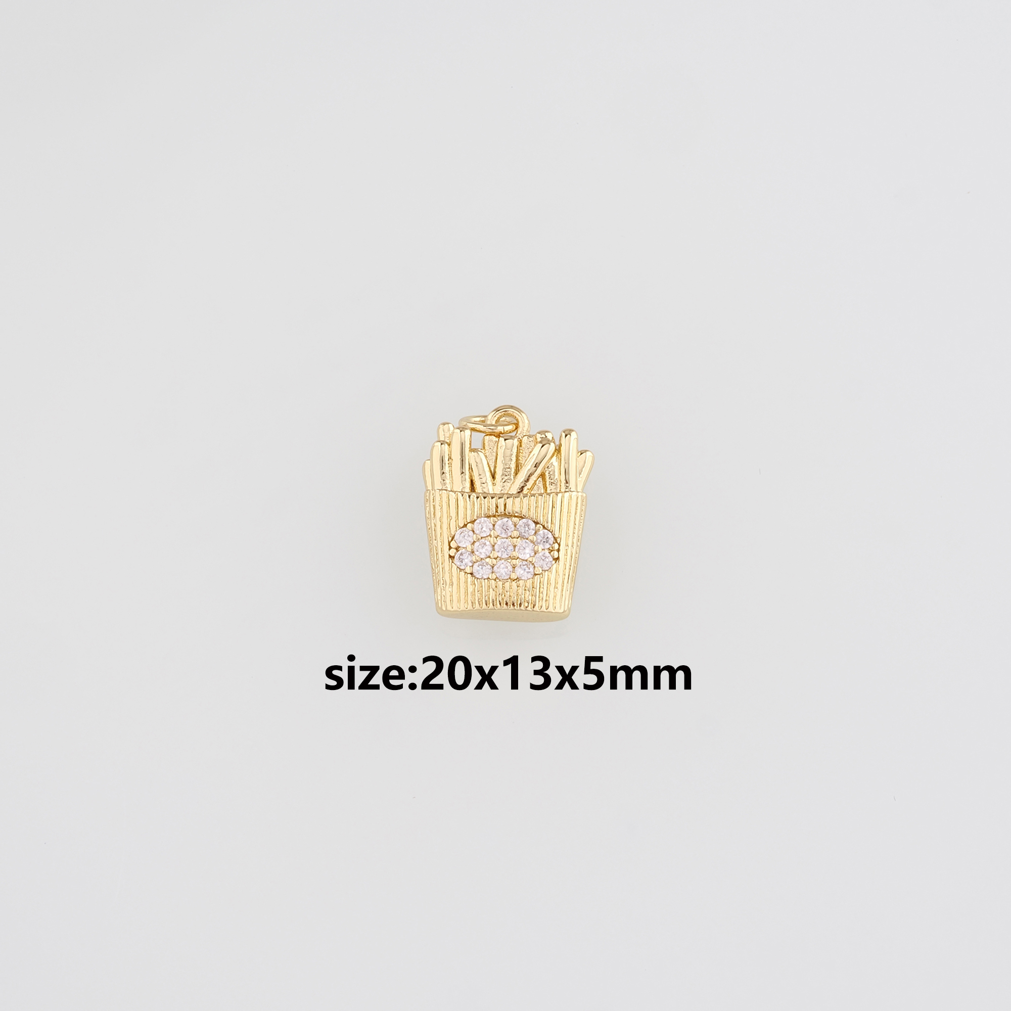 18K Gold Filled French Fries Pendant,CZ Micro Pave French Fries Charm Earrings Necklace for DIY Jewelry Making Supply