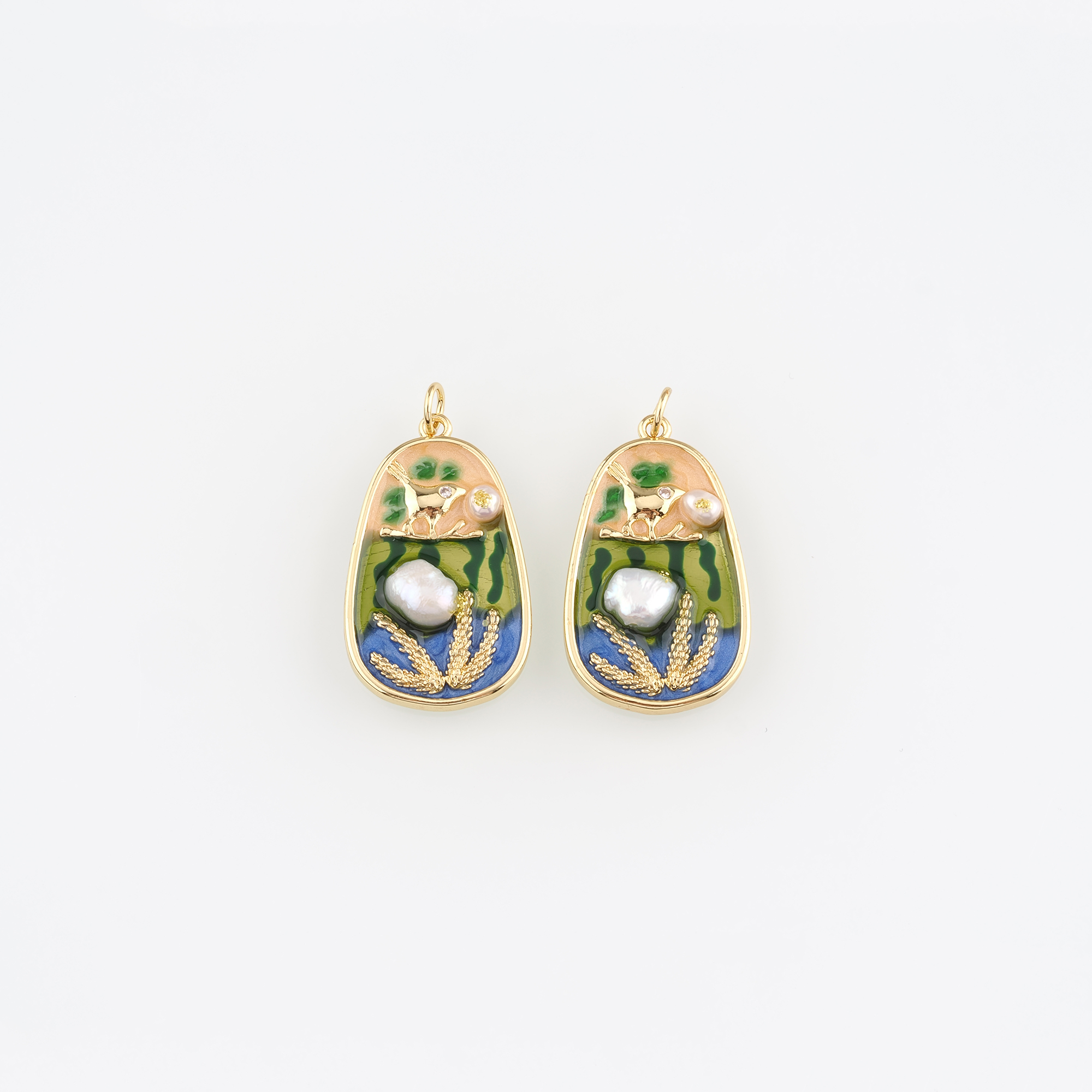 18K Gold Filled Flower Pendant,Enamel Flower Charm Earrings Necklace for DIY Jewelry Making Supply