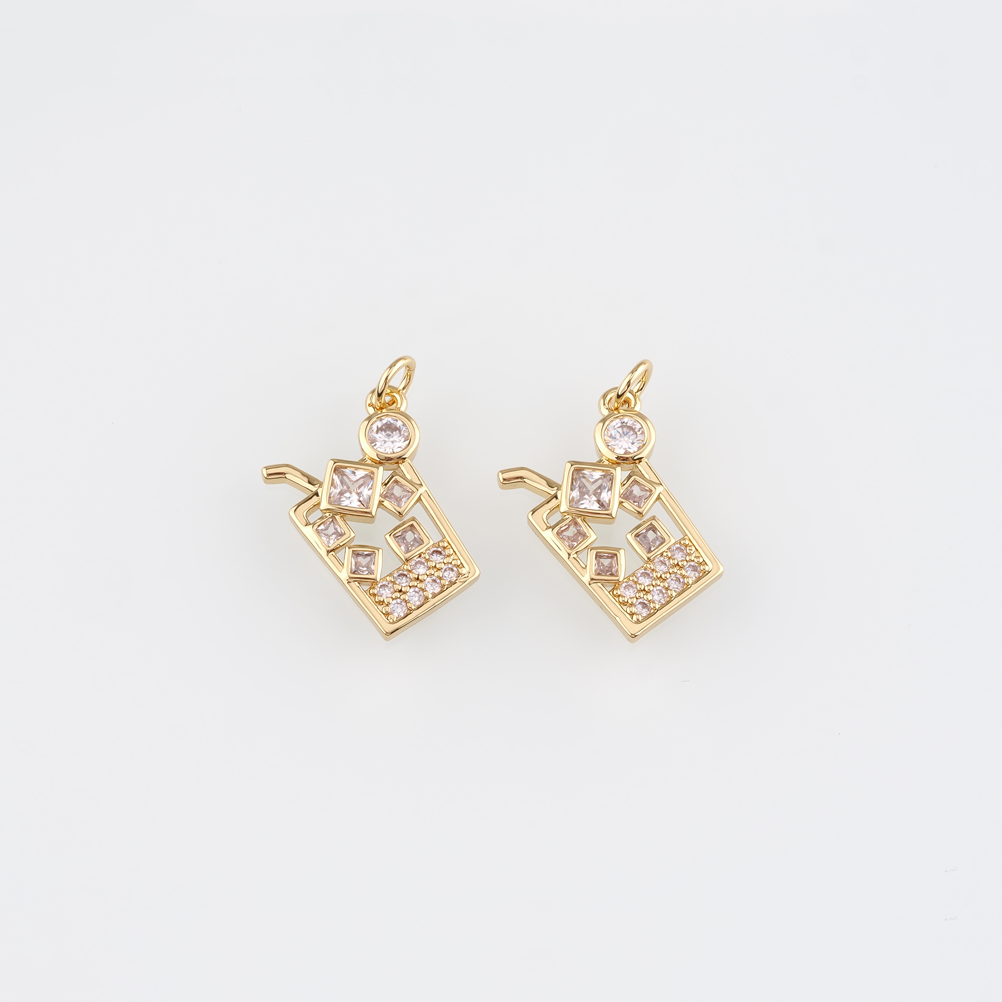 18K Gold Filled Drinks Pendant,CZ Micro Pave Drinks Charm Earrings Necklace for DIY Jewelry Making Supply